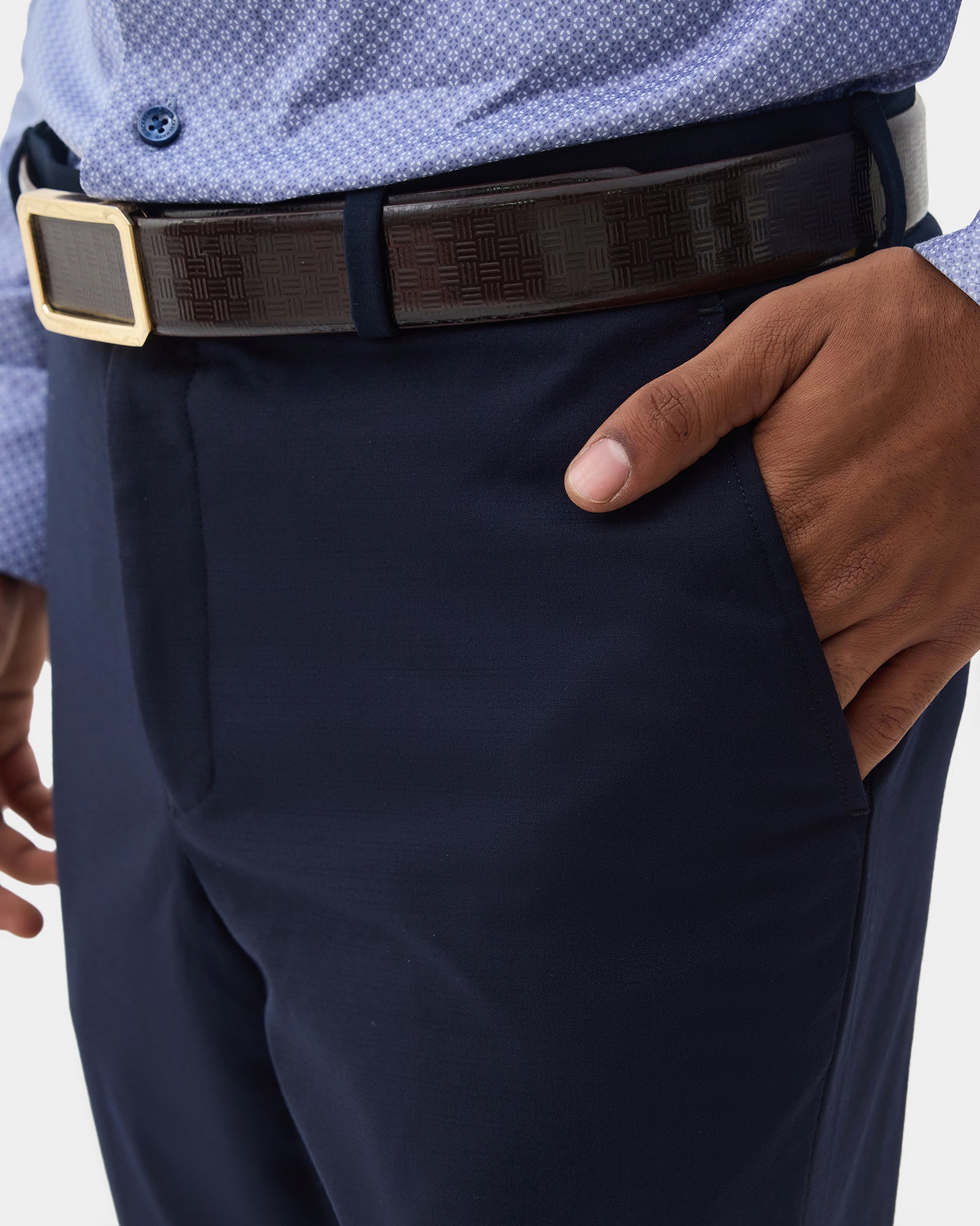 Navy Check Trouser - Fossil