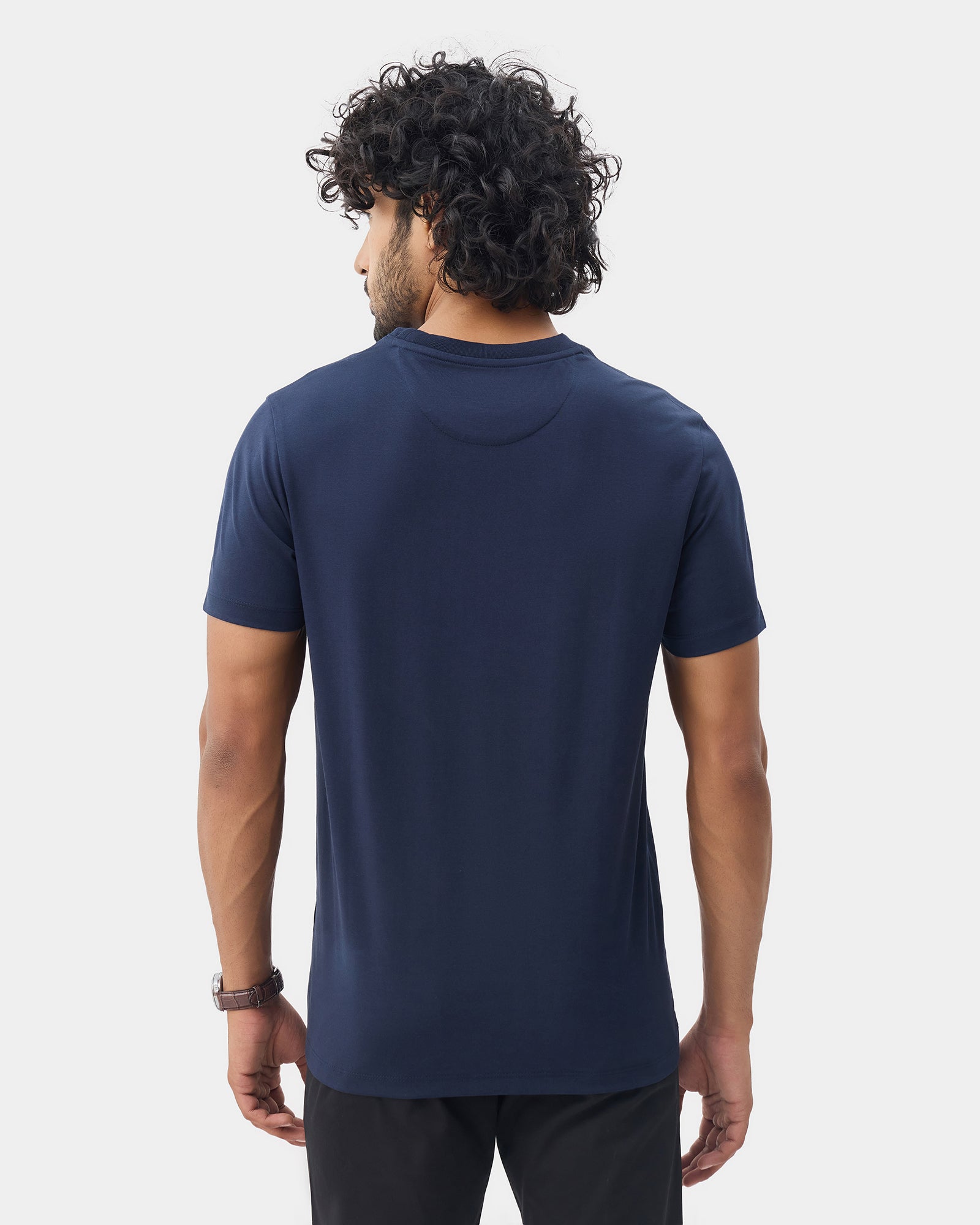 Navy Crew Neck Printed T-Shirt - Donbei