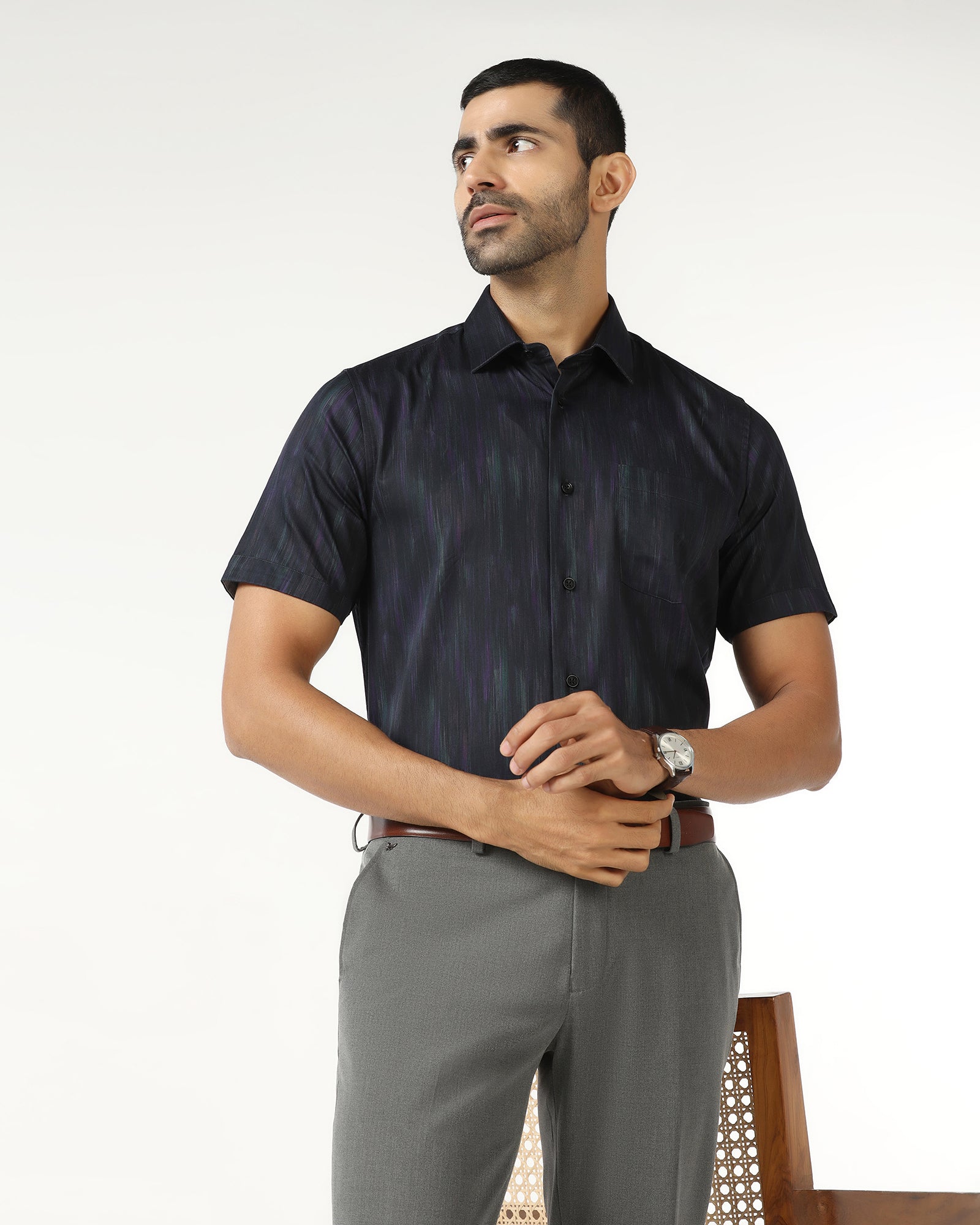 Navy Half Sleeve Printed Shirt - Siena