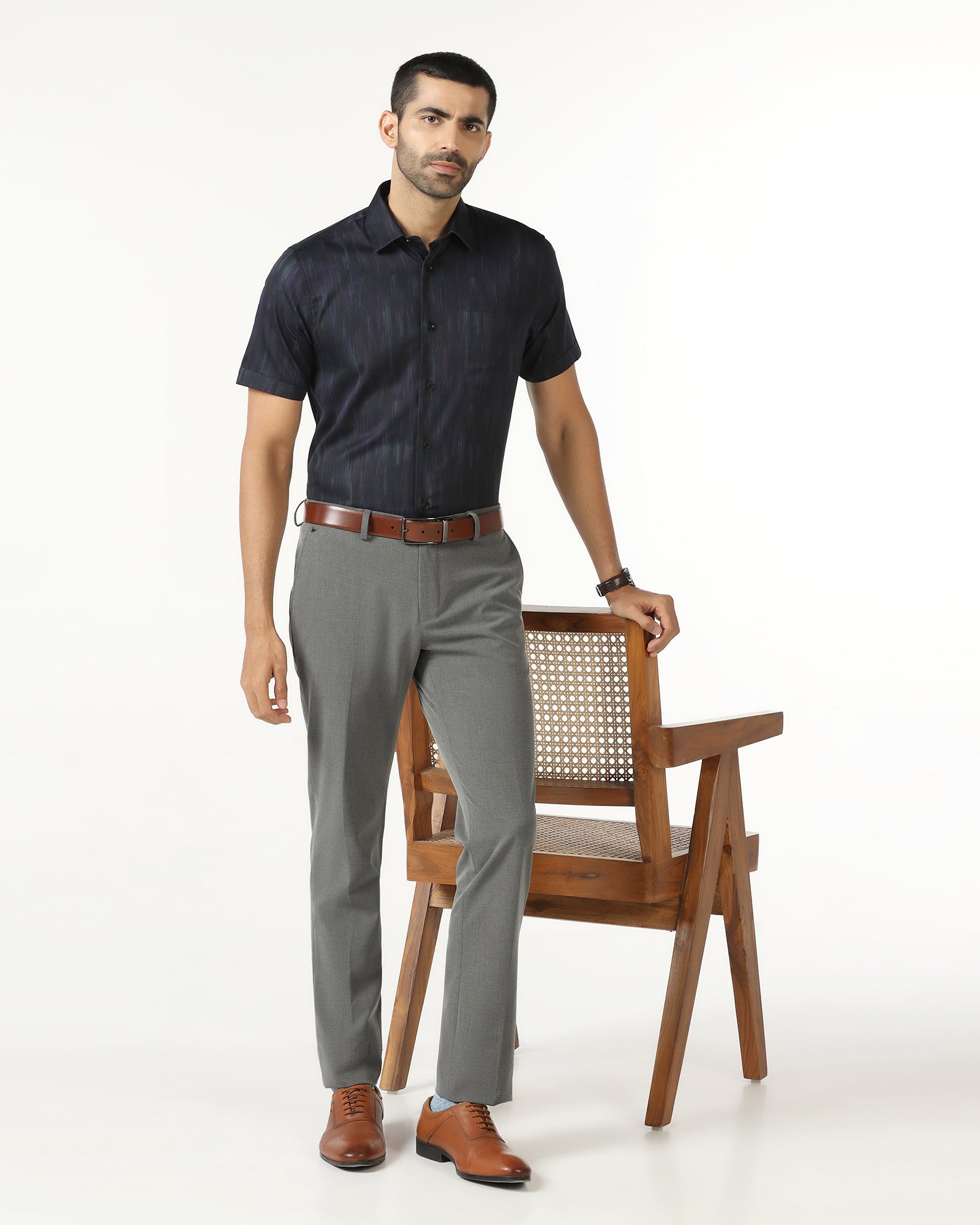 Navy Half Sleeve Printed Shirt - Siena