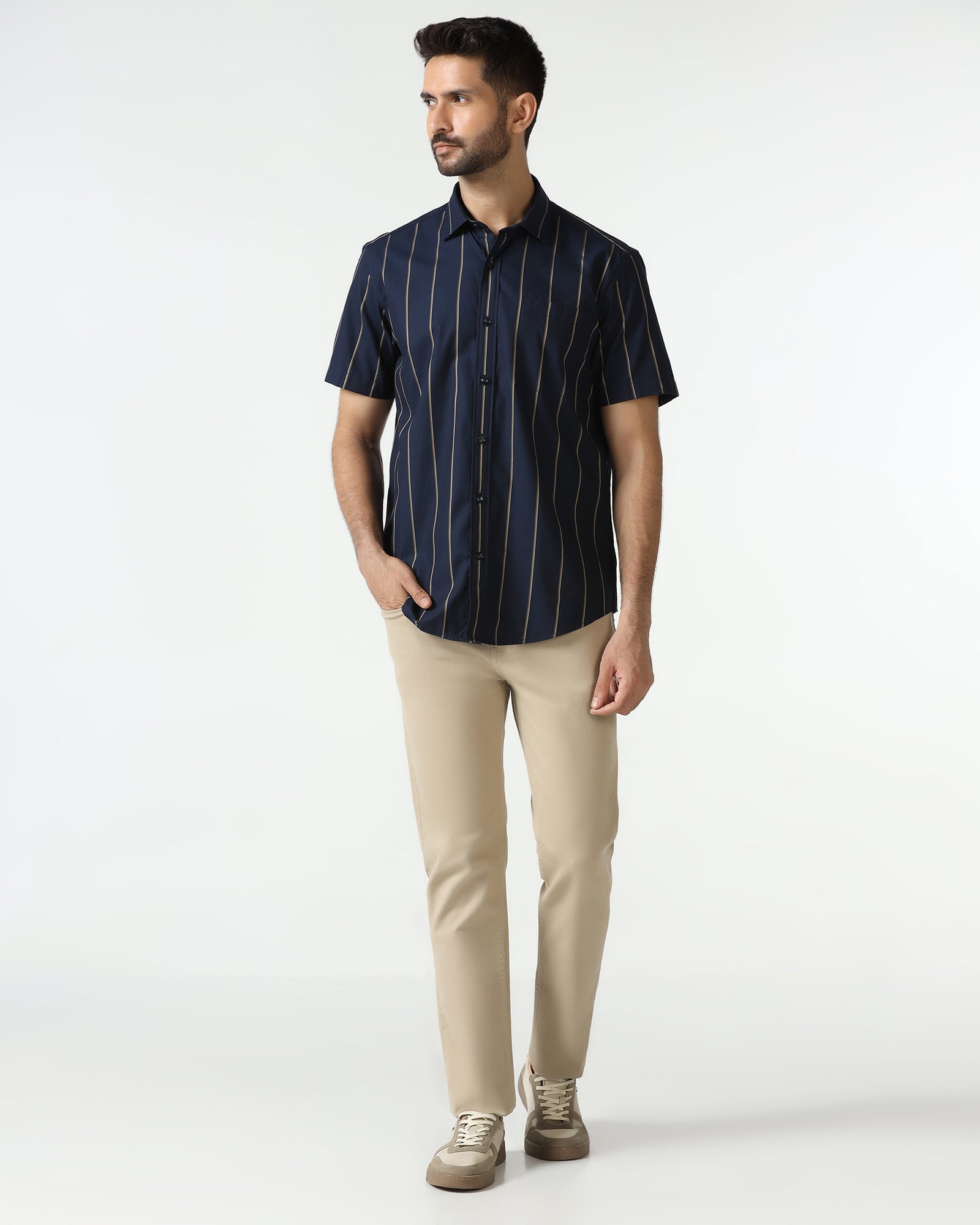 Navy Half Sleeve Stripe Shirt - Huon