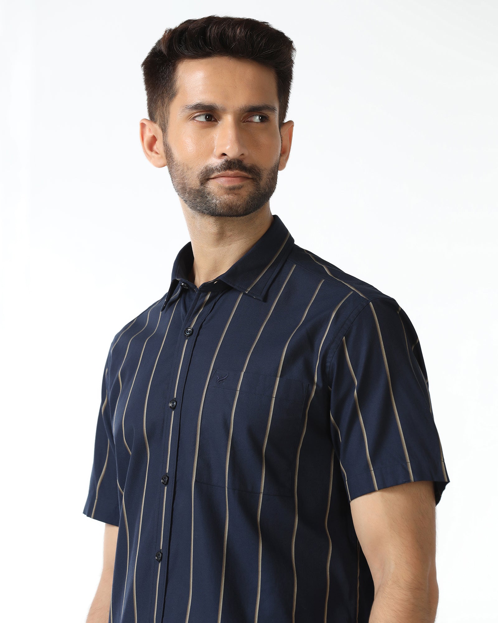Navy Half Sleeve Stripe Shirt - Huon
