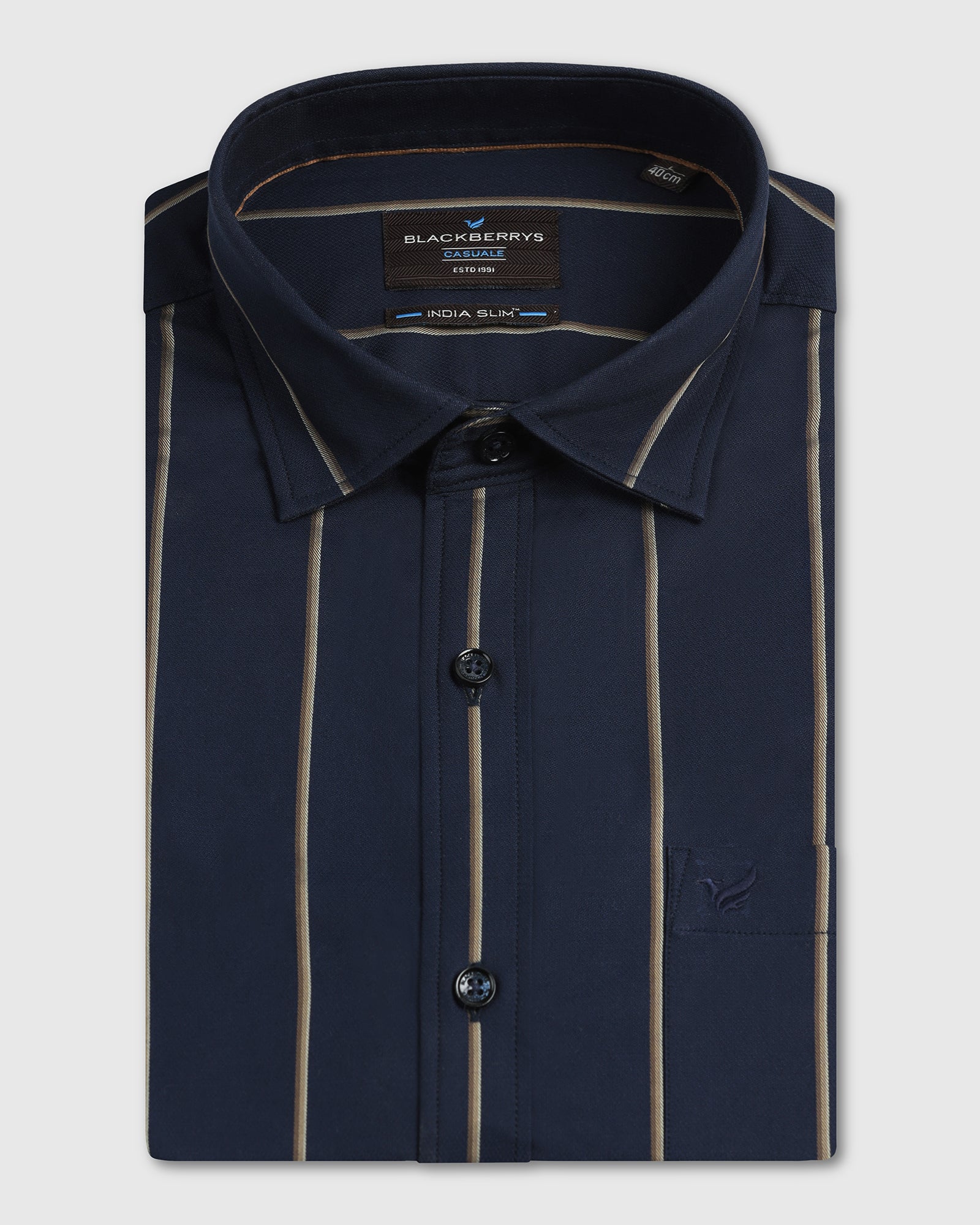 Navy Half Sleeve Stripe Shirt - Huon