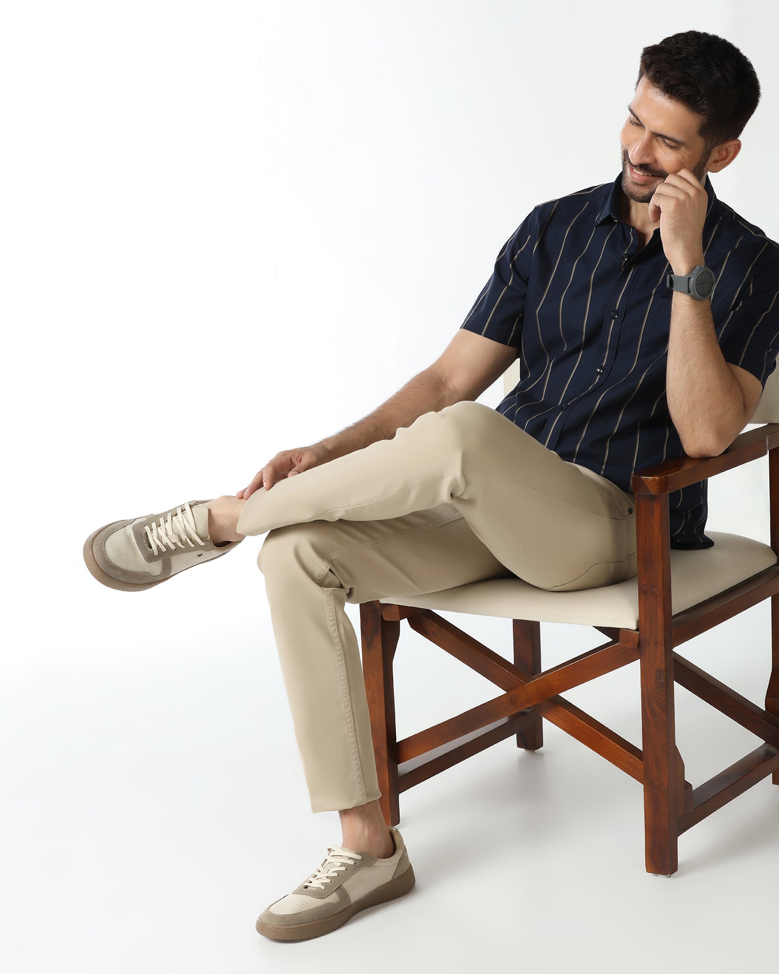 Navy Half Sleeve Stripe Shirt - Huon