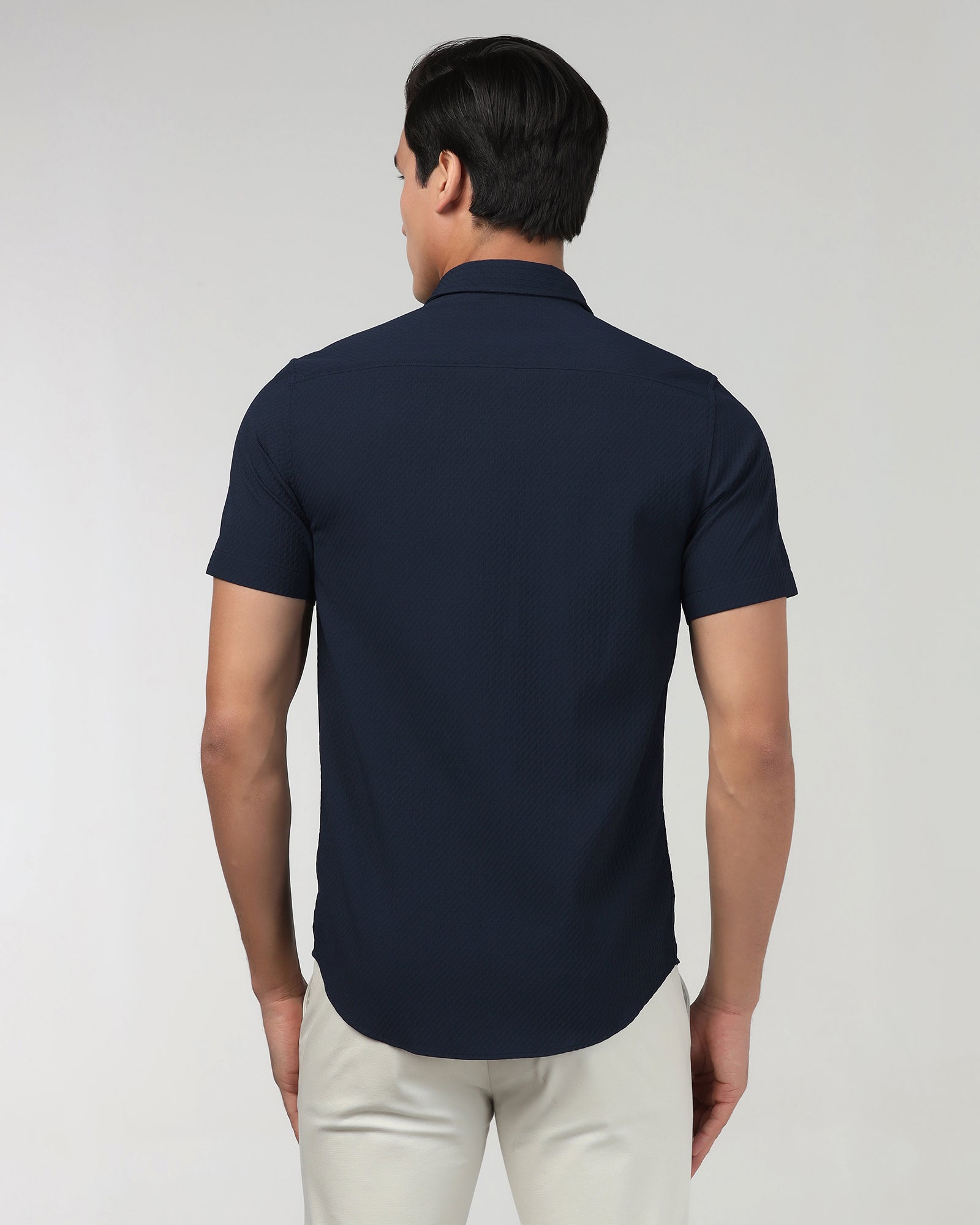 Navy Half Sleeve Textured Shirt - Kratos