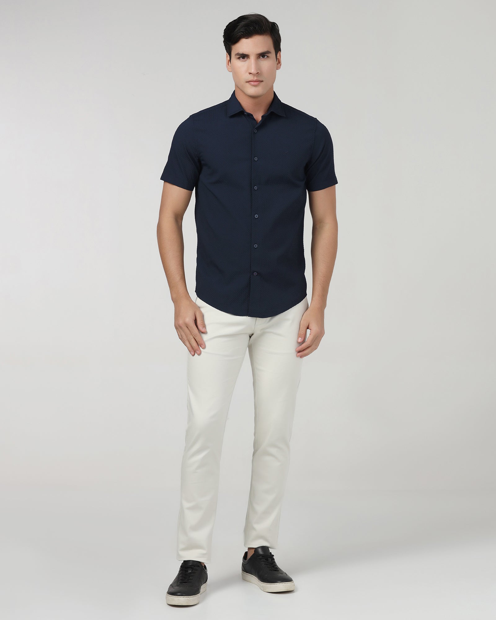 Navy Half Sleeve Textured Shirt - Kratos