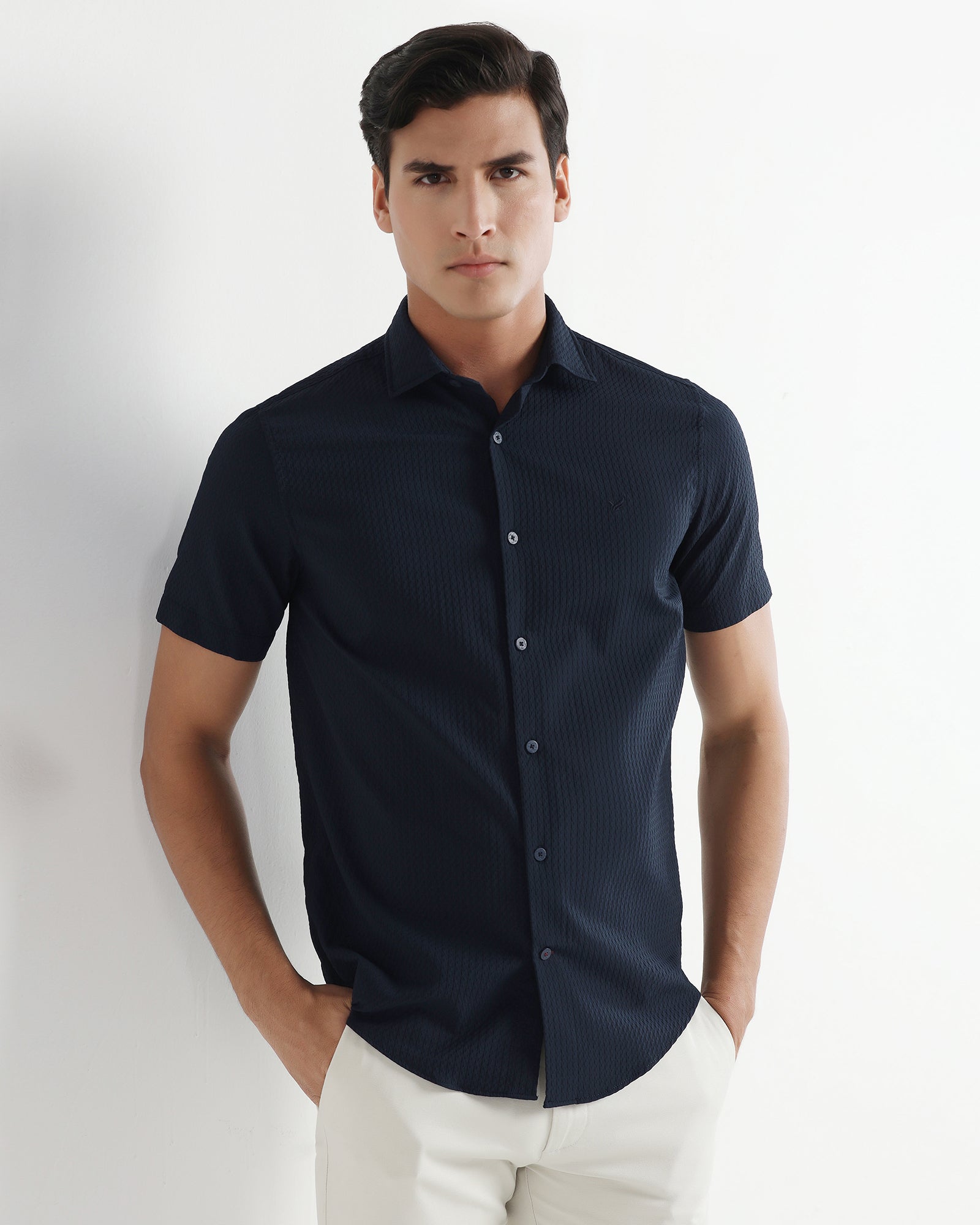 Navy Half Sleeve Textured Shirt - Kratos