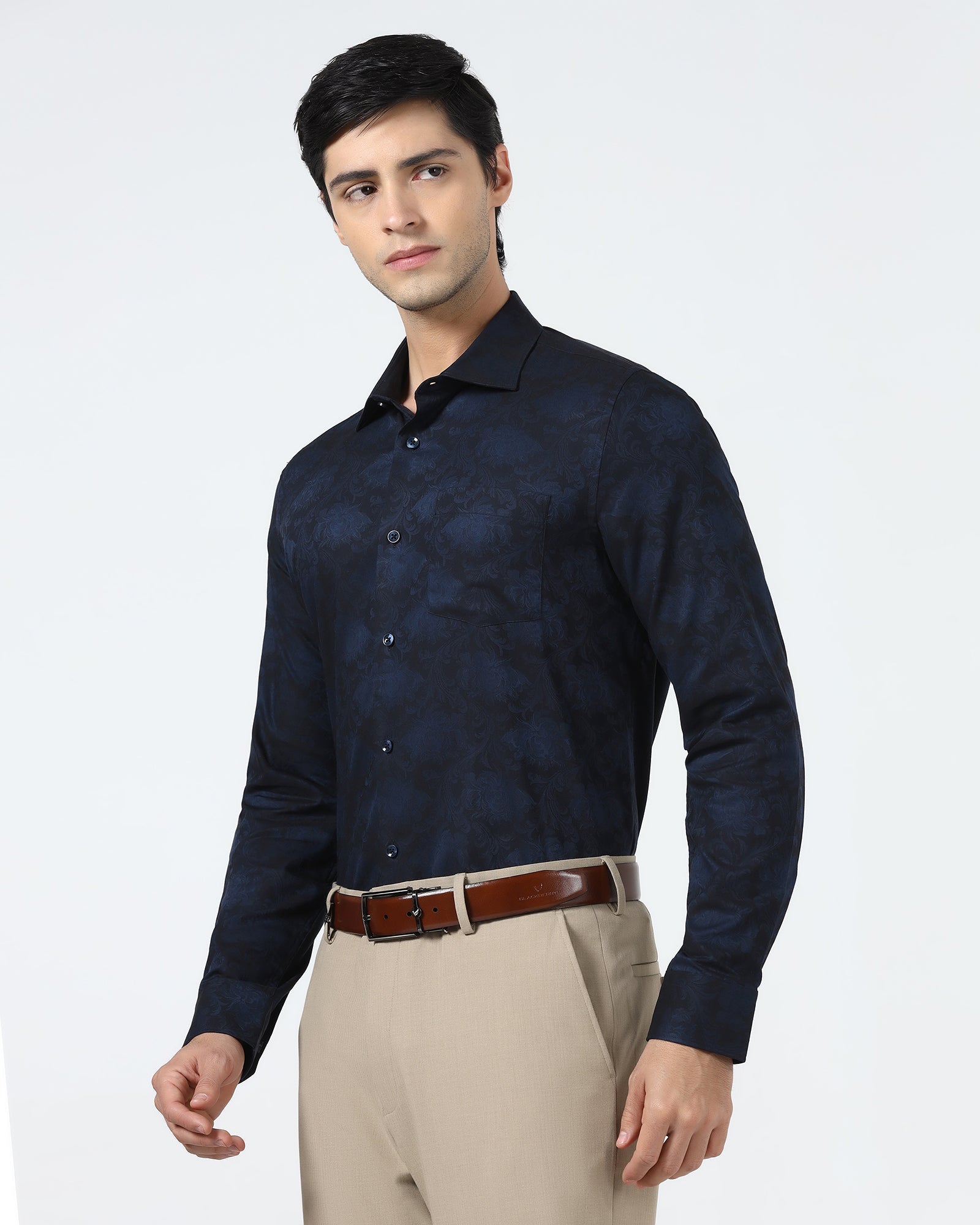Navy Jacquard Shirt - Wasabi