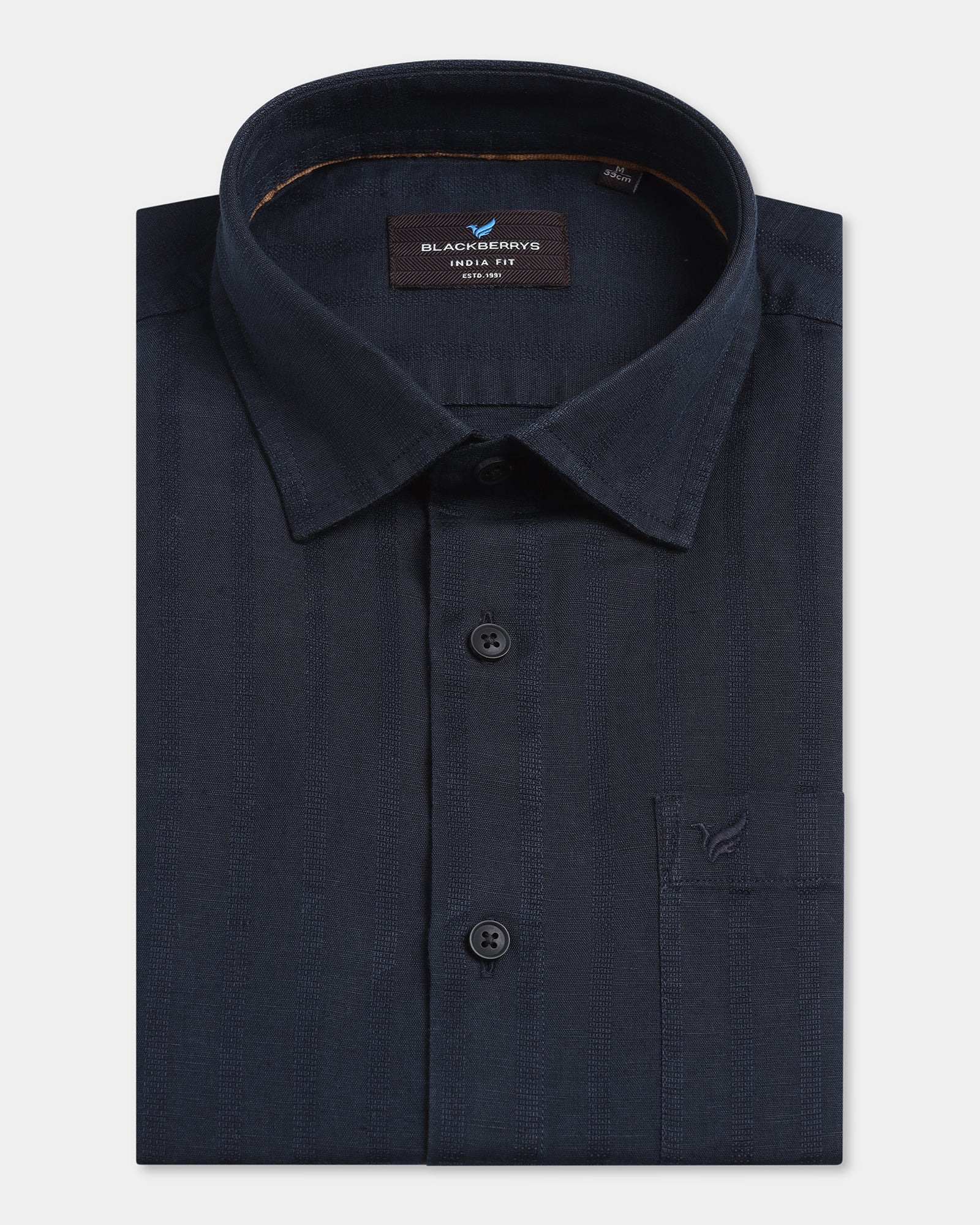Navy Half Sleeve Linen Stripe Shirt - Sanhok
