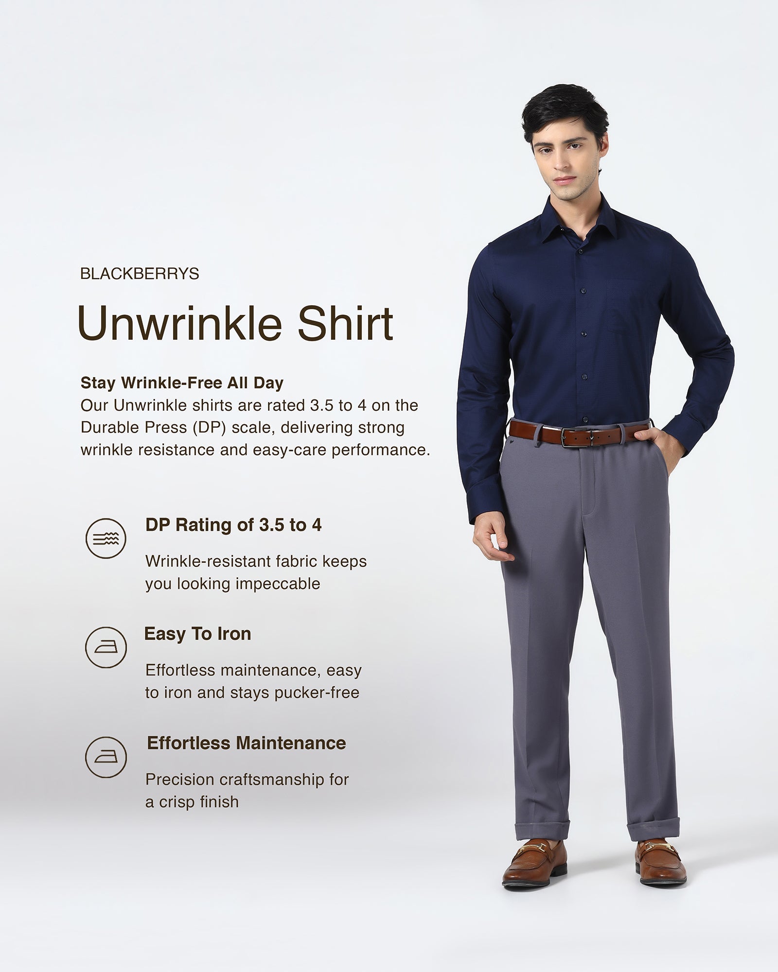 Navy Non Iron Textured Shirt - Emerald