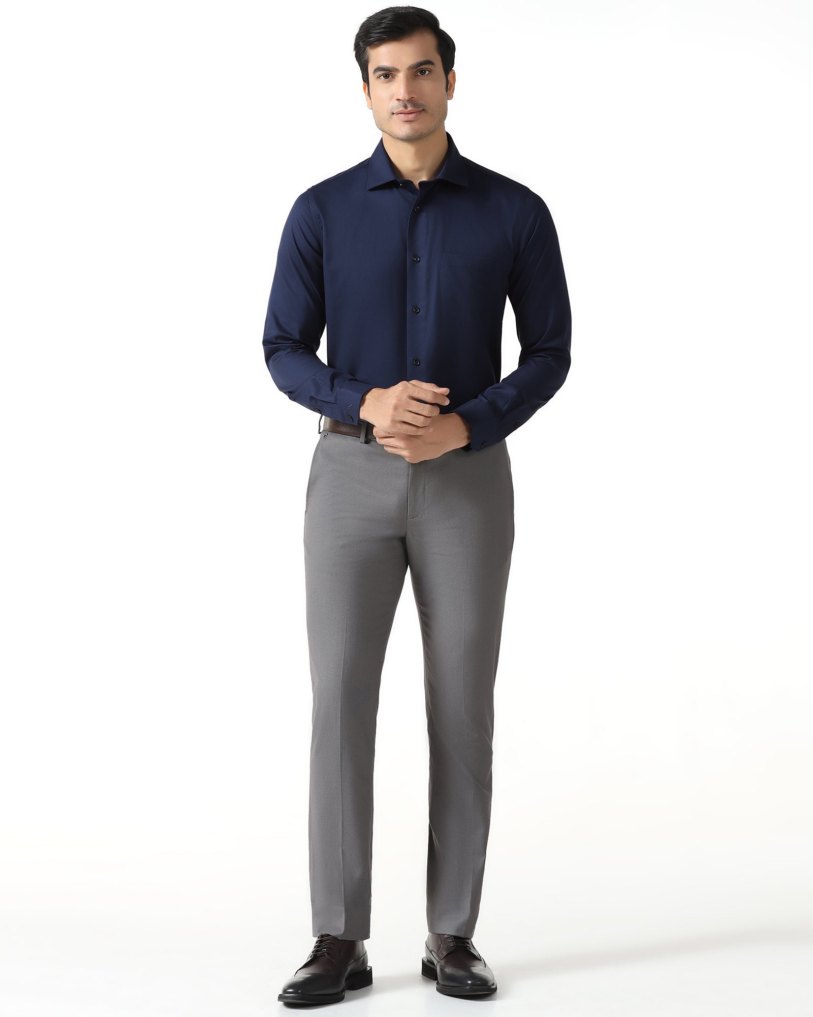 Navy Non Iron Textured Shirt - P31