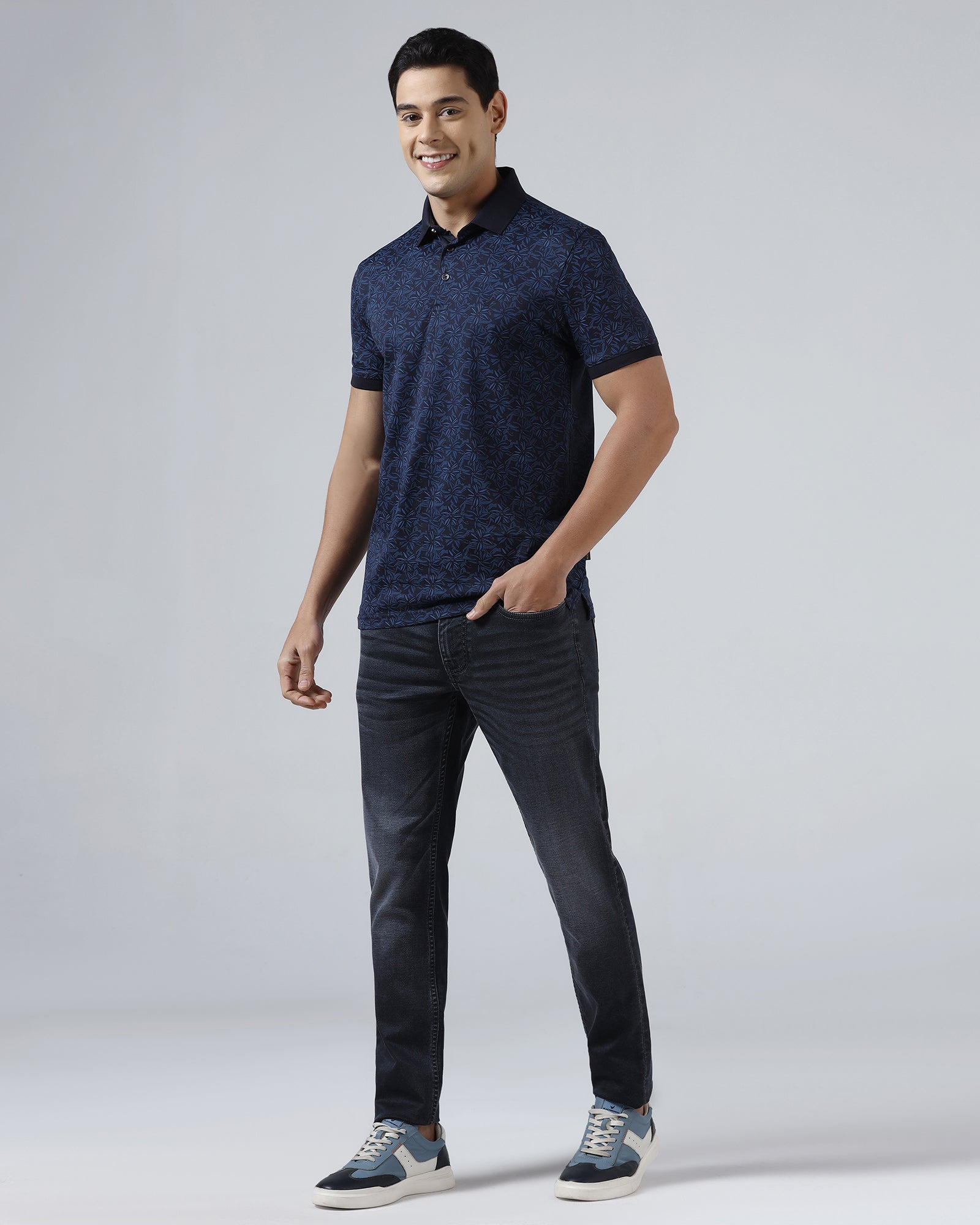Navy Printed Polo - Dane