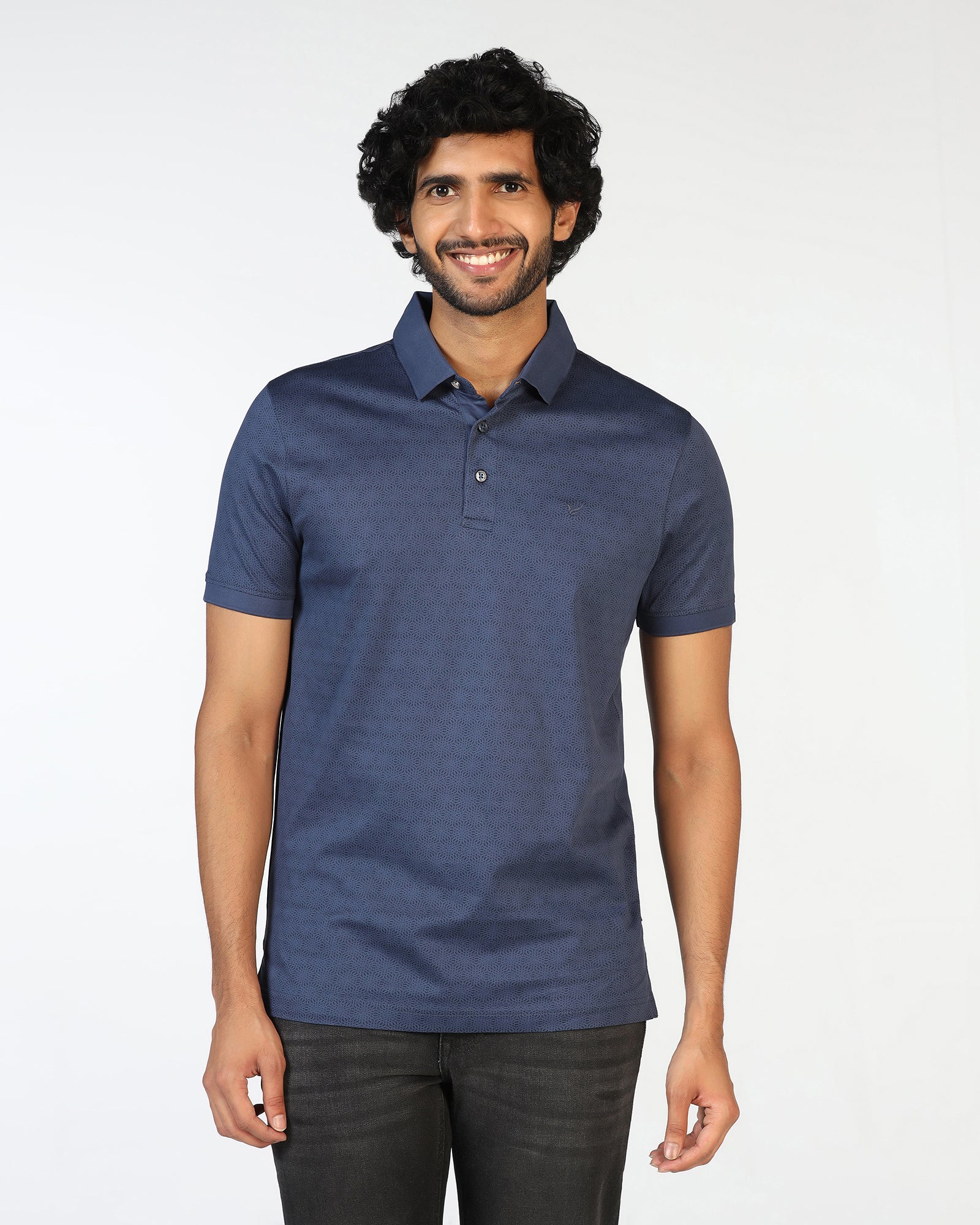 Navy Printed Polo - Peter