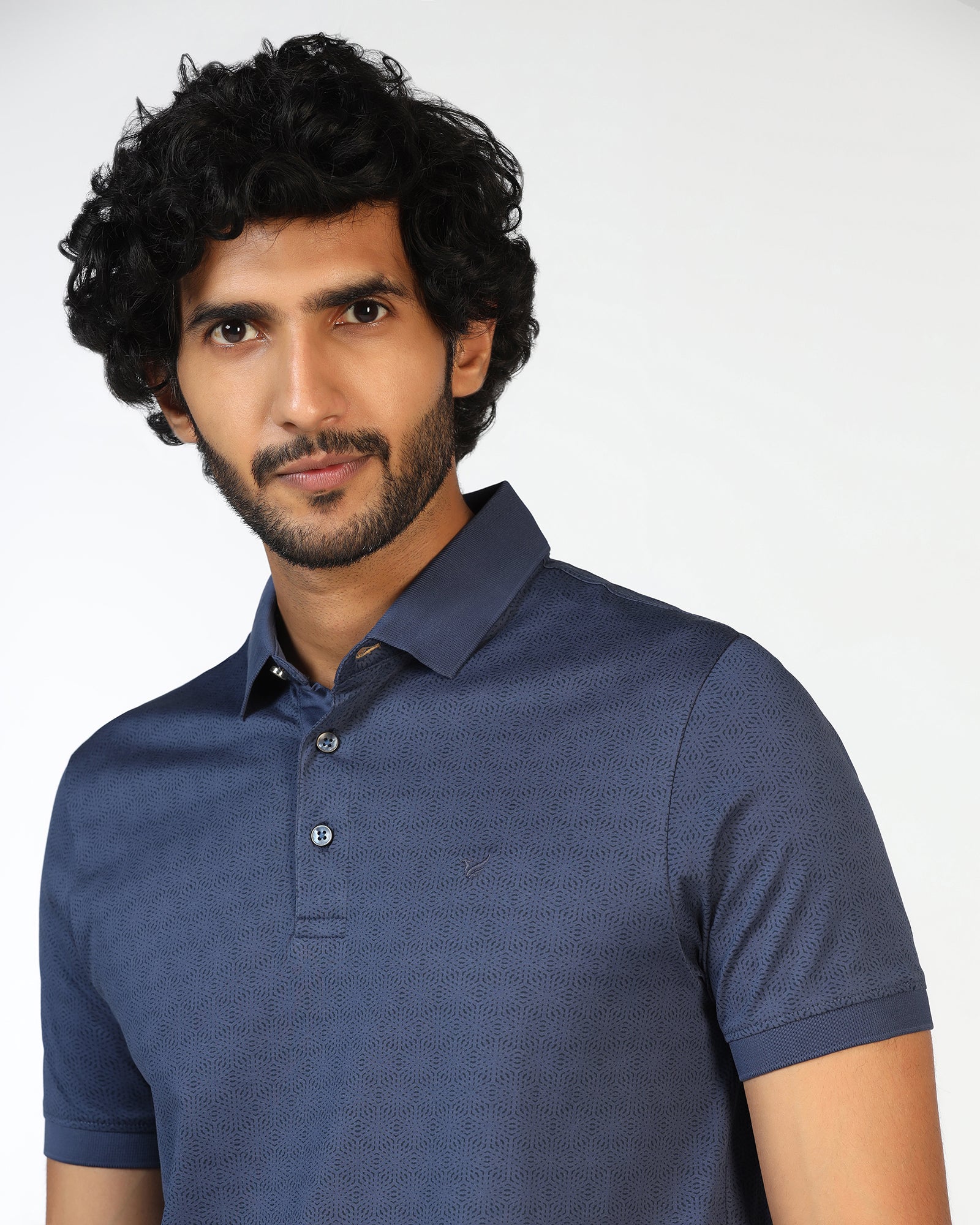 Navy Printed Polo - Peter