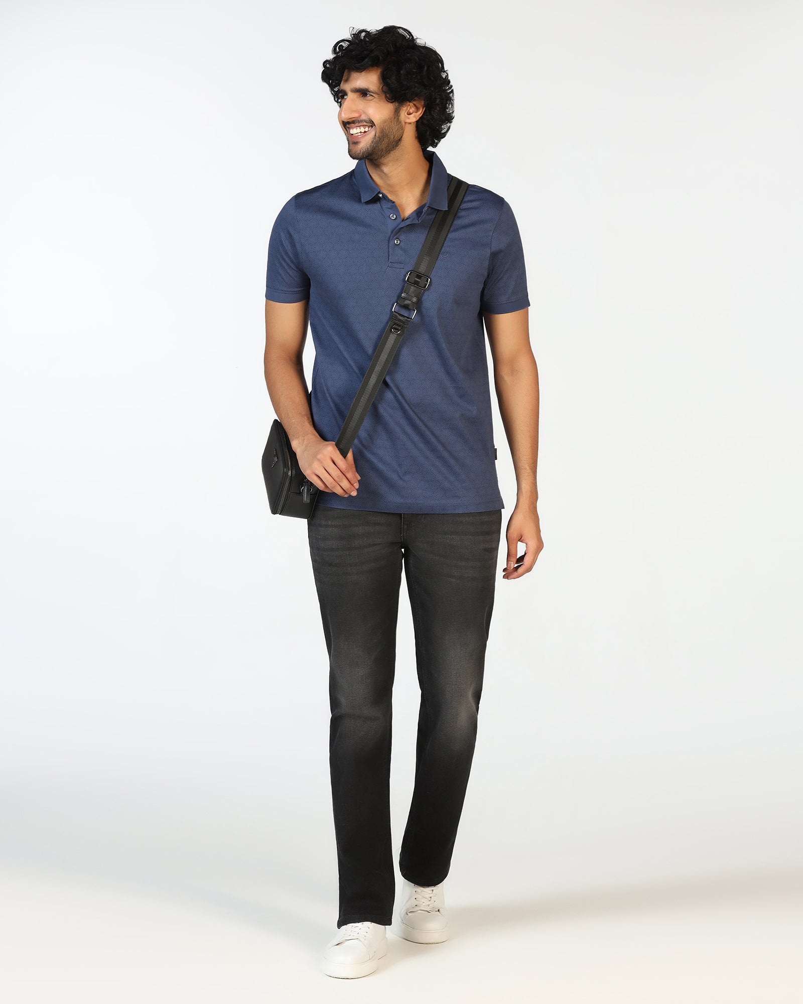 Navy Printed Polo - Peter