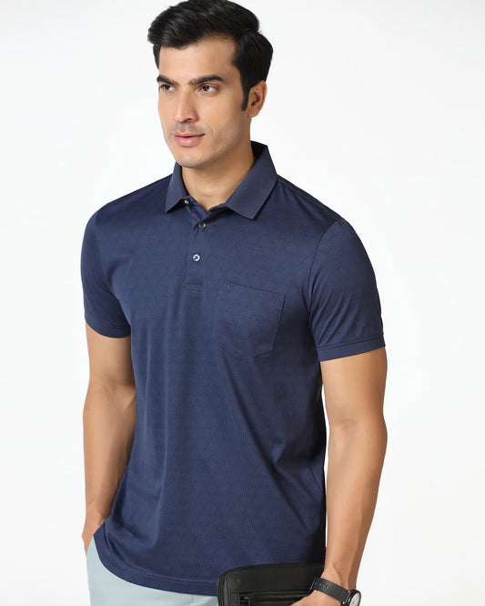 Navy Printed Polo - Peter