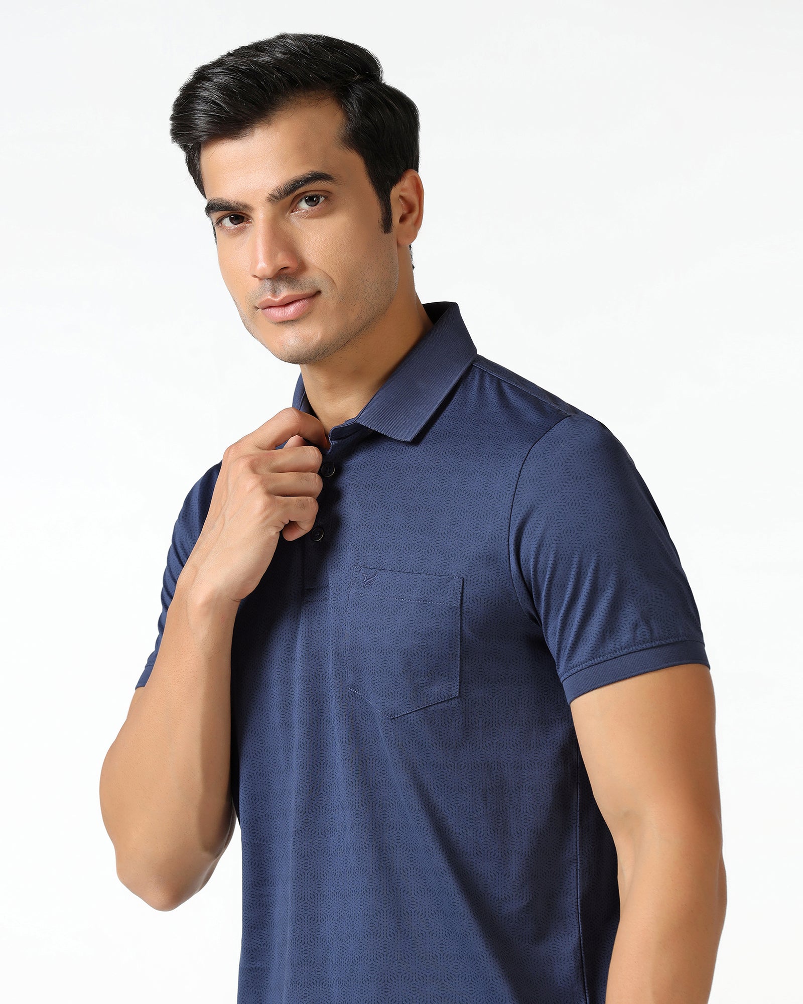 Navy Printed Polo - Peter