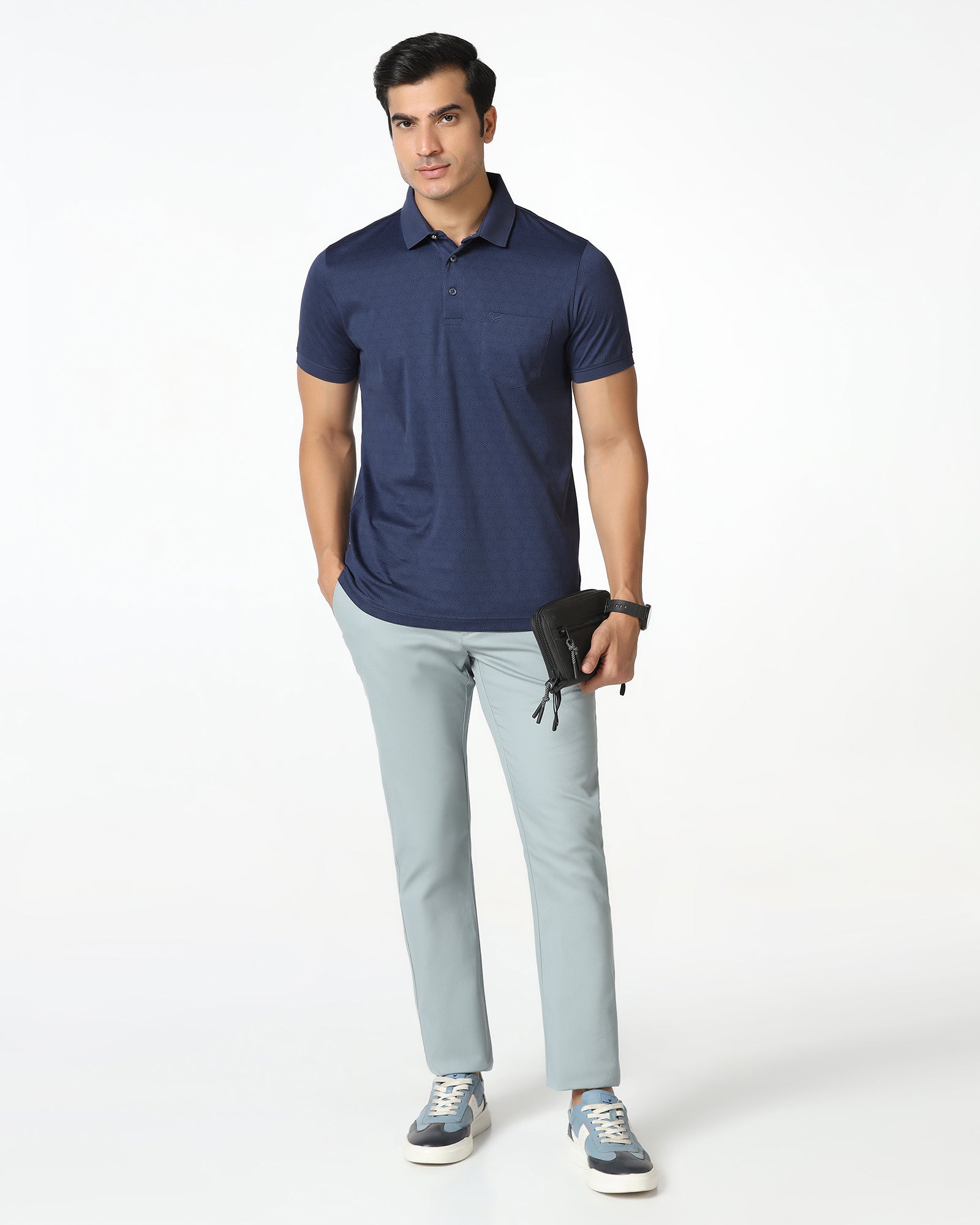 Navy Printed Polo - Peter