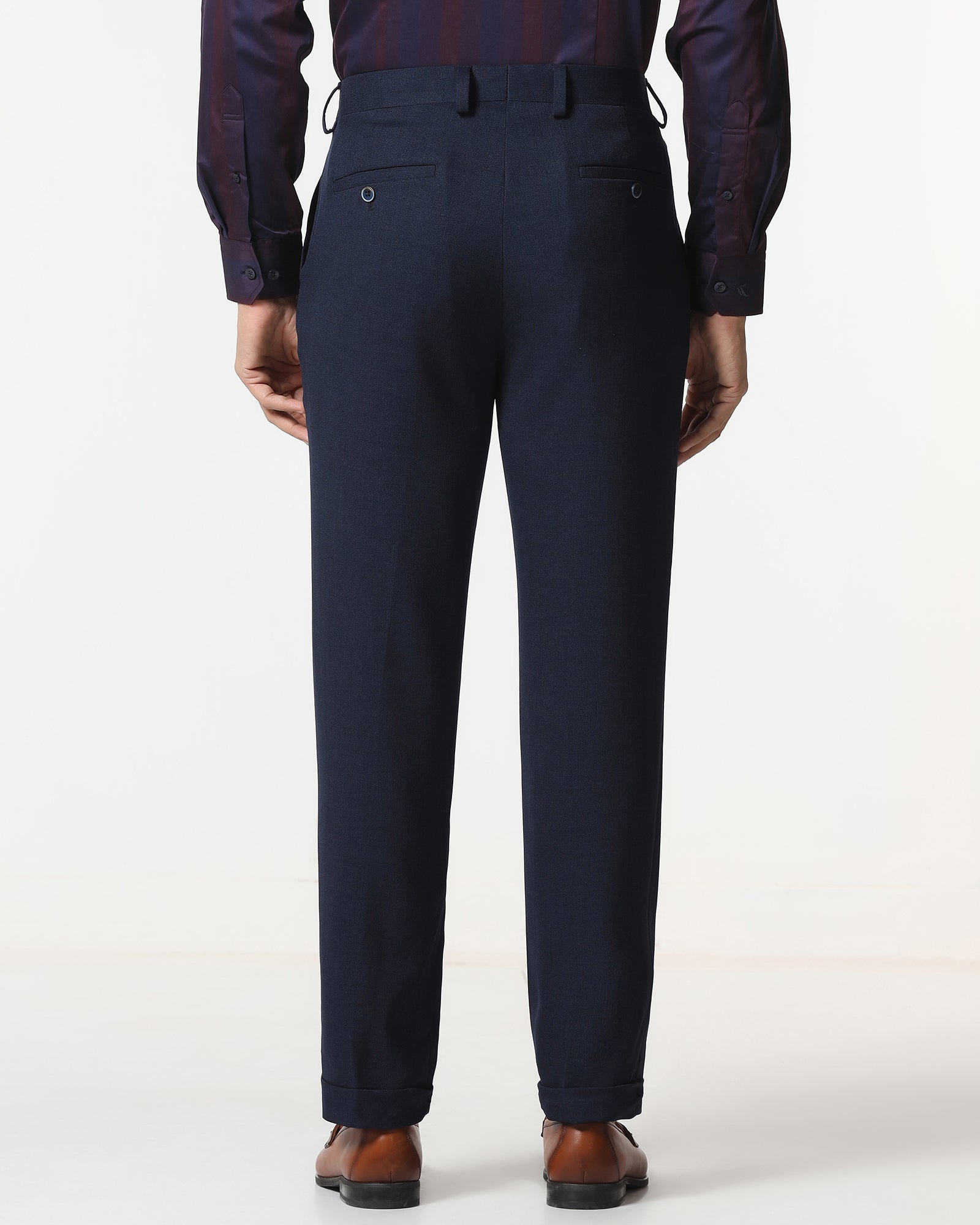 Navy Relaxed Fit Textured Trouser - Oaksmith