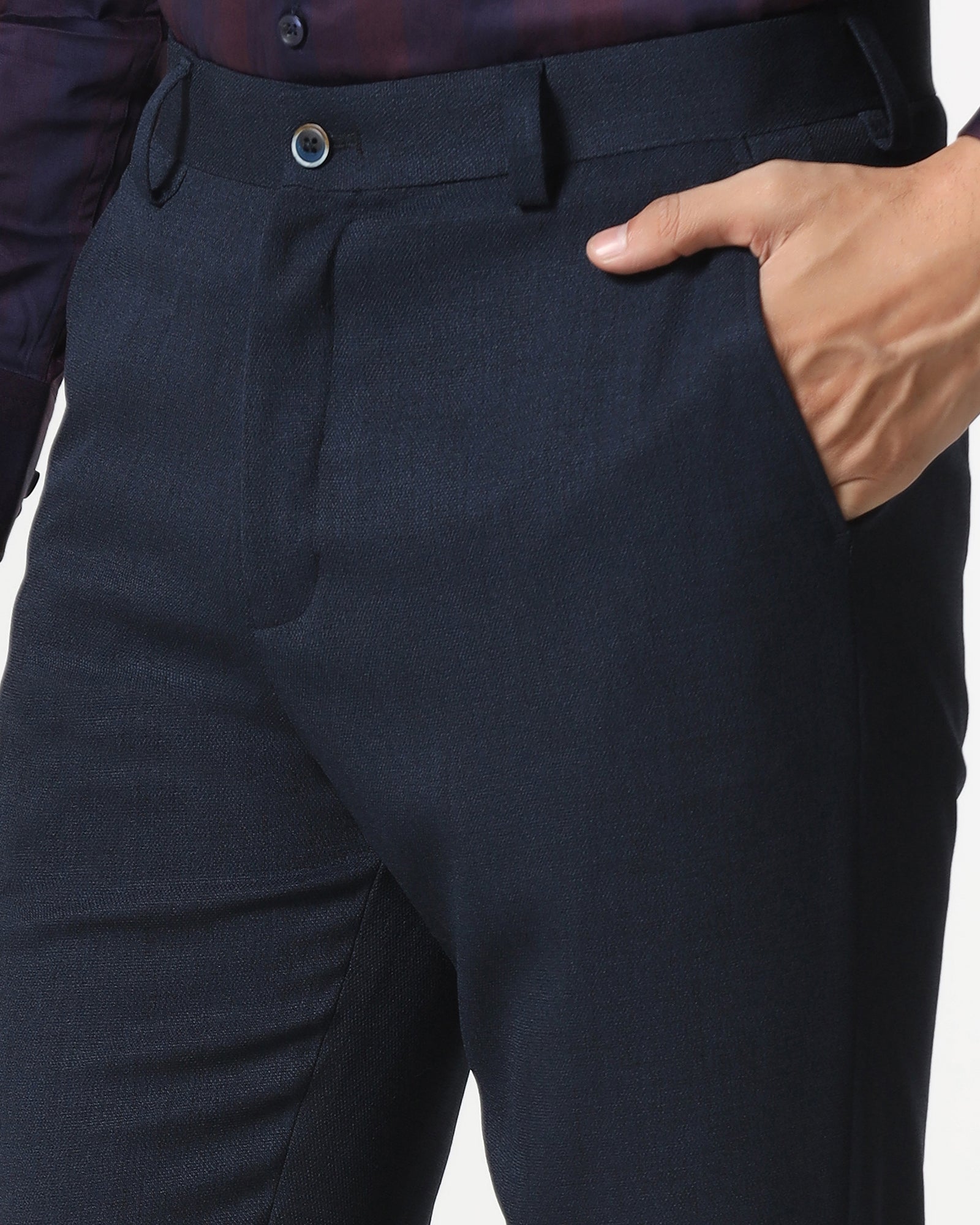 Navy Relaxed Fit Textured Trouser - Oaksmith