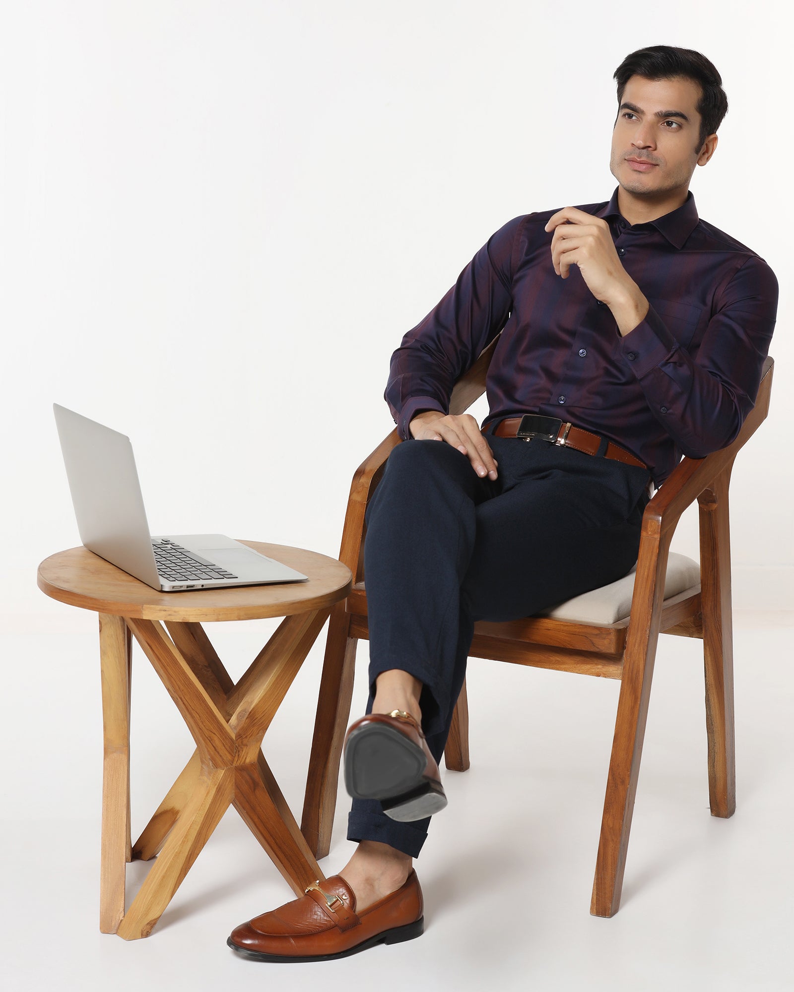 Navy Relaxed Fit Textured Trouser - Oaksmith