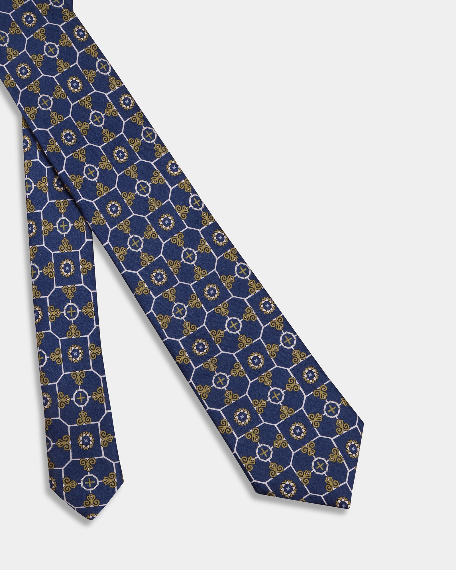 Navy Silk Printed Tie - Avid