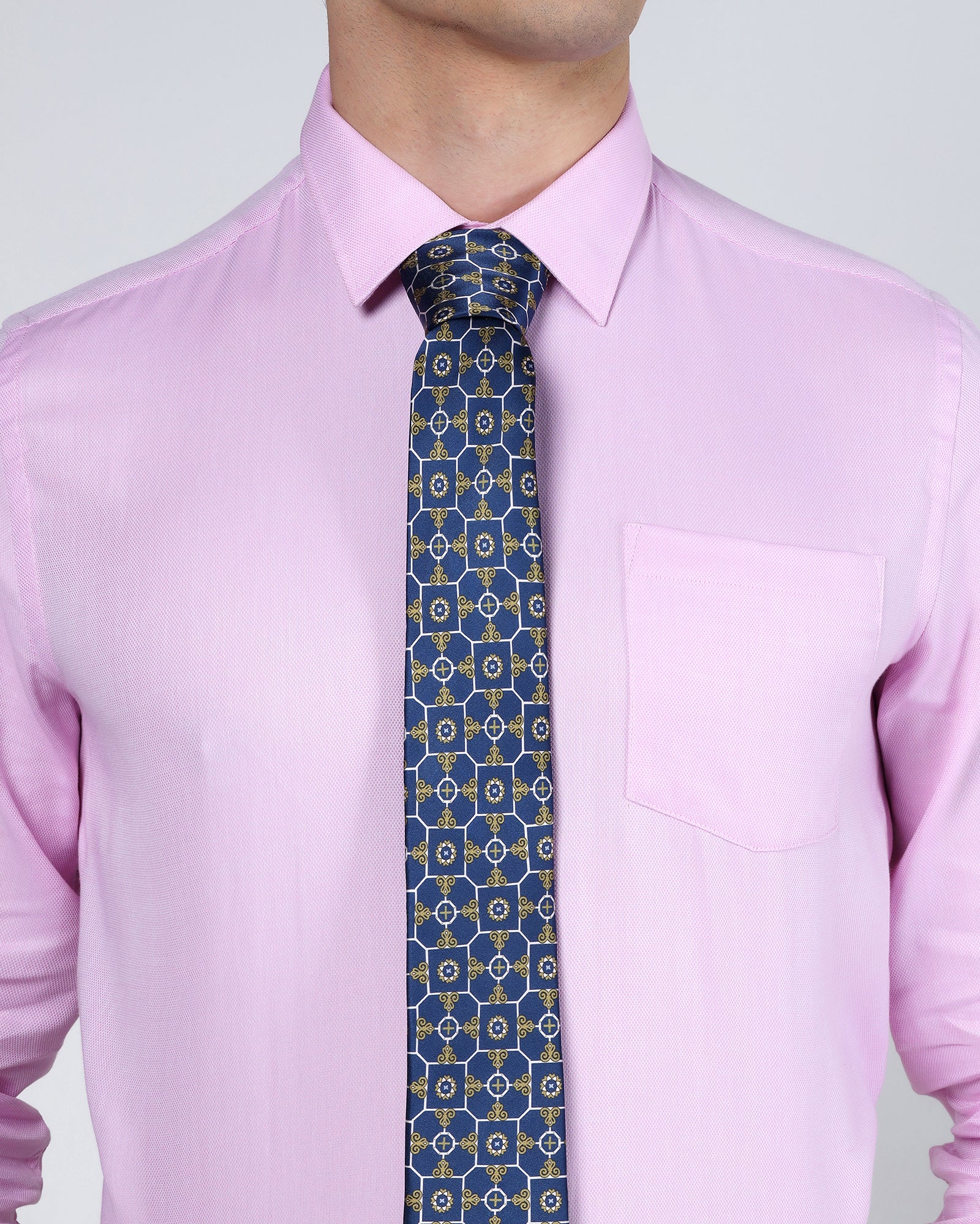 Navy Silk Printed Tie - Avid