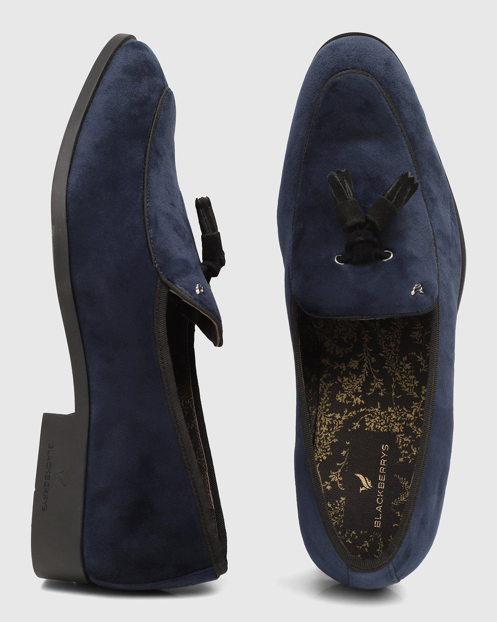 Velvet Navy Textured Slip On Shoes - Mrinal - Blackberrys