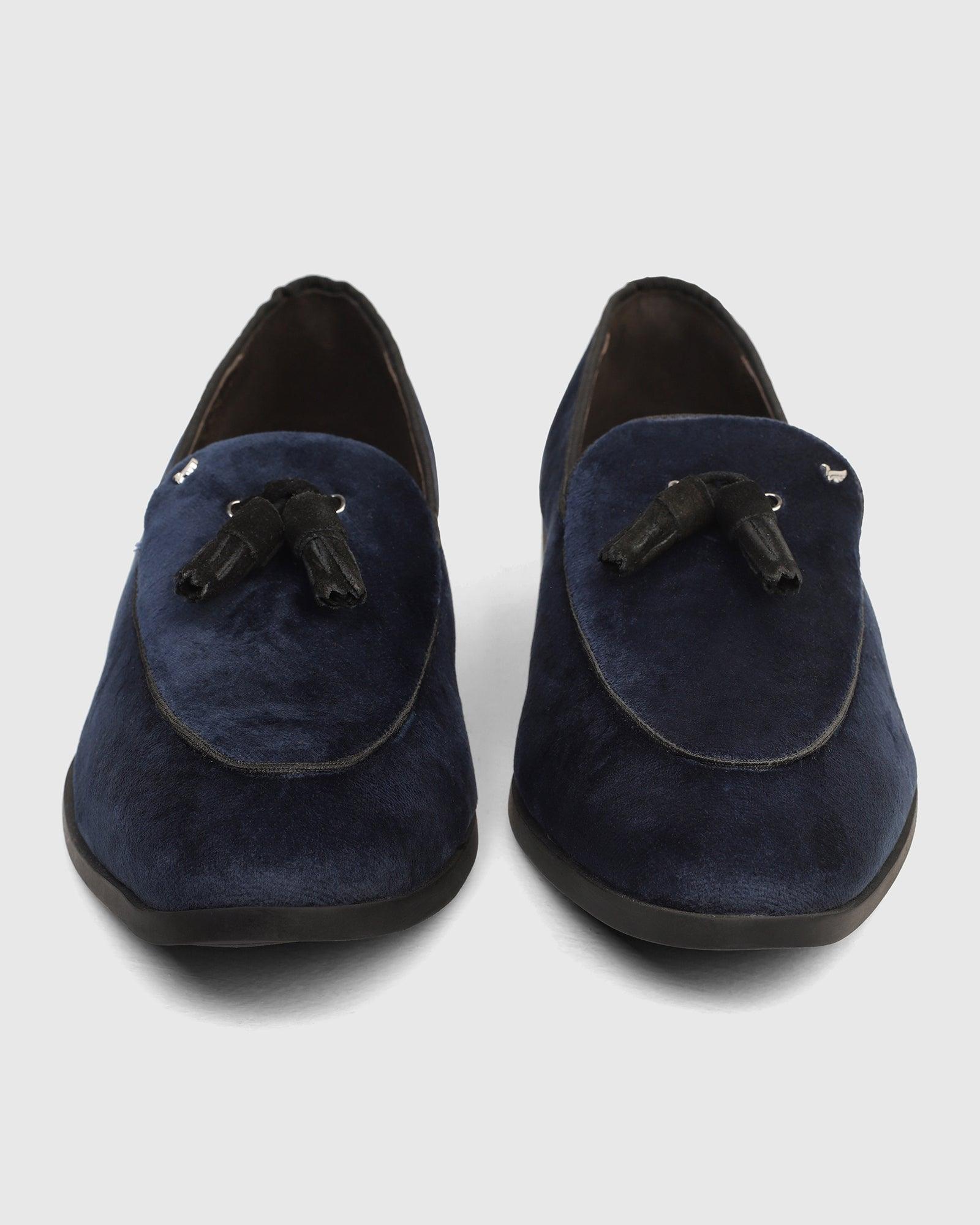 Velvet Navy Textured Slip On Shoes - Mrinal - Blackberrys
