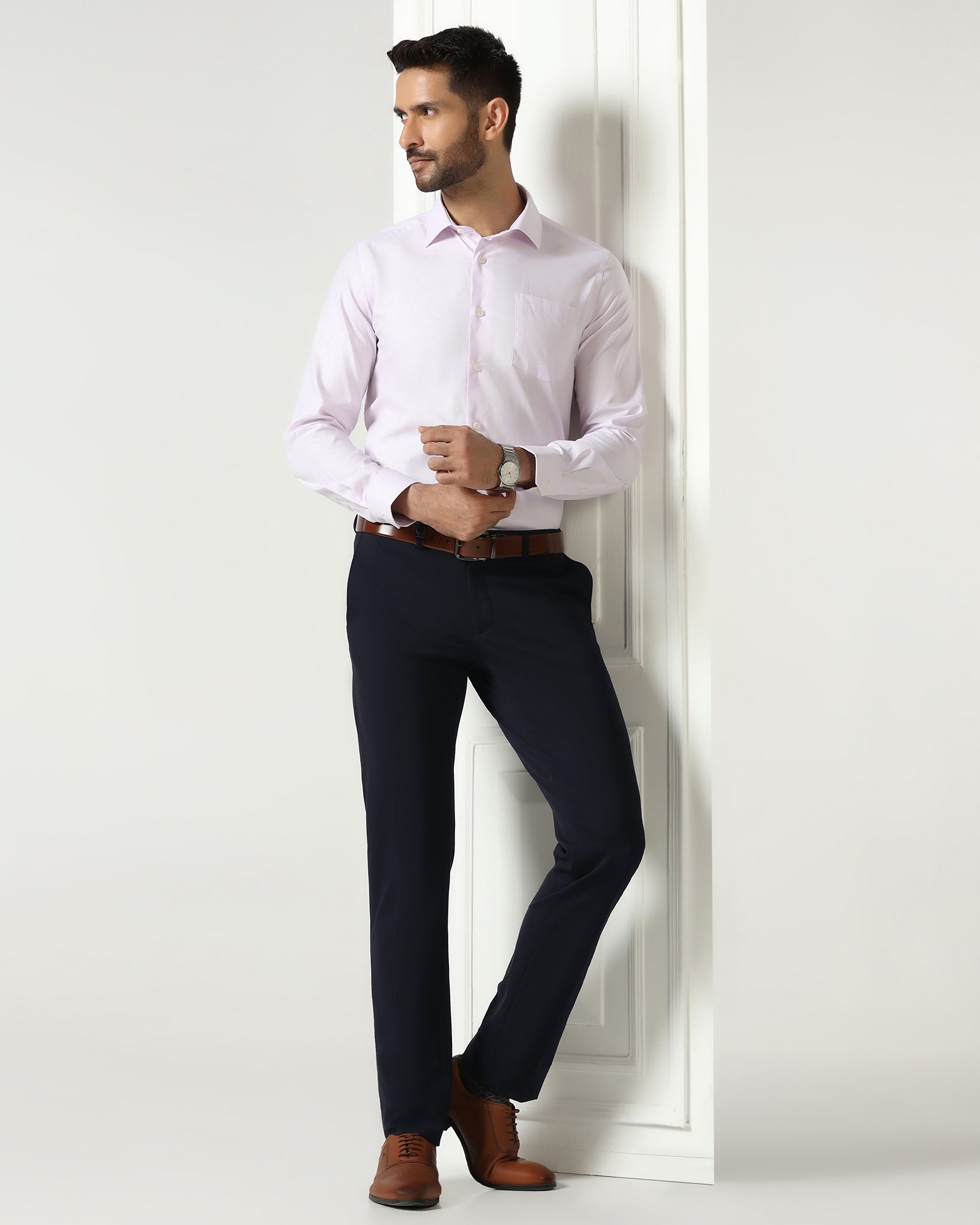 Navy Solid Trouser - Oak