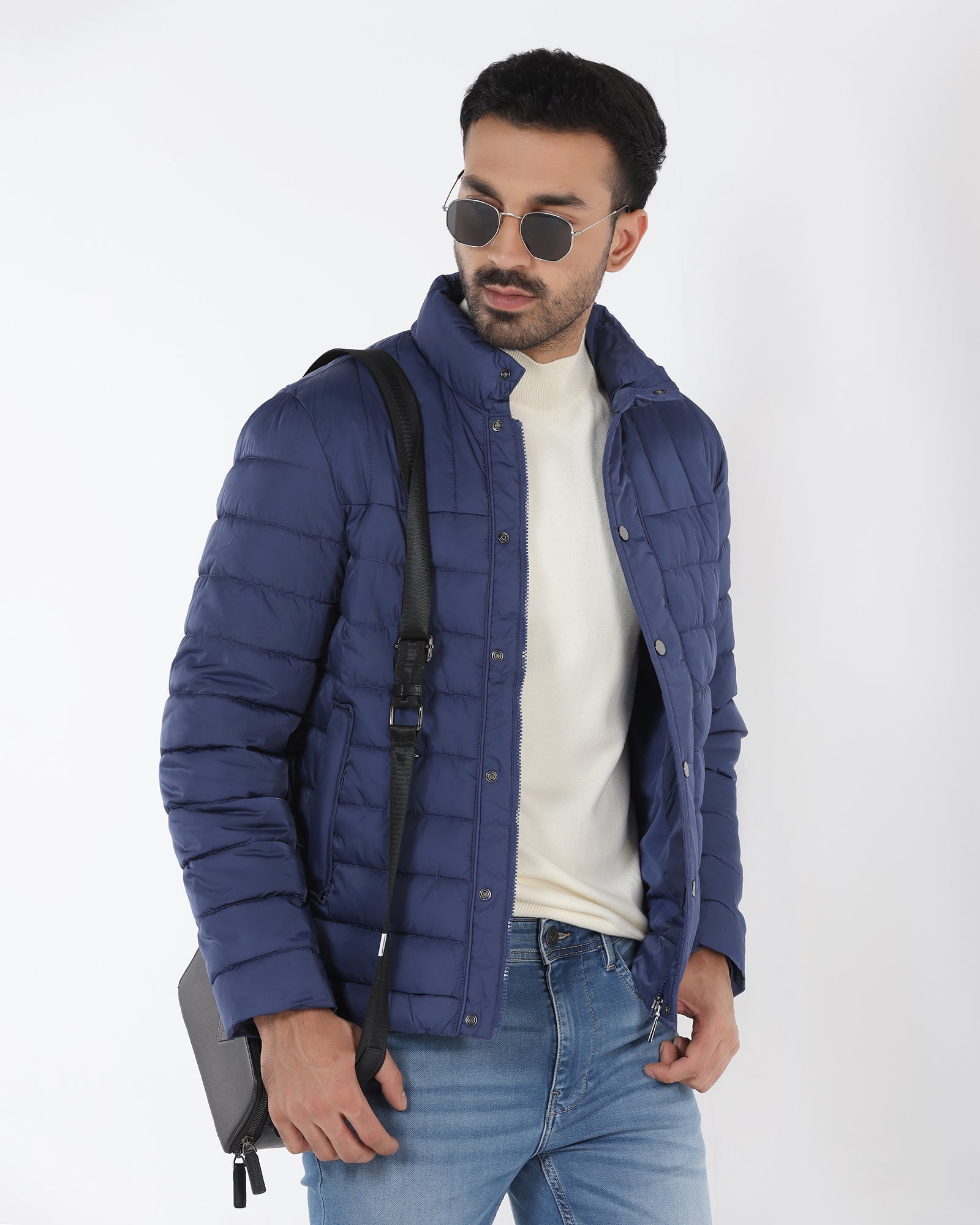 Navy Solid Zipper Jacket - Aproni