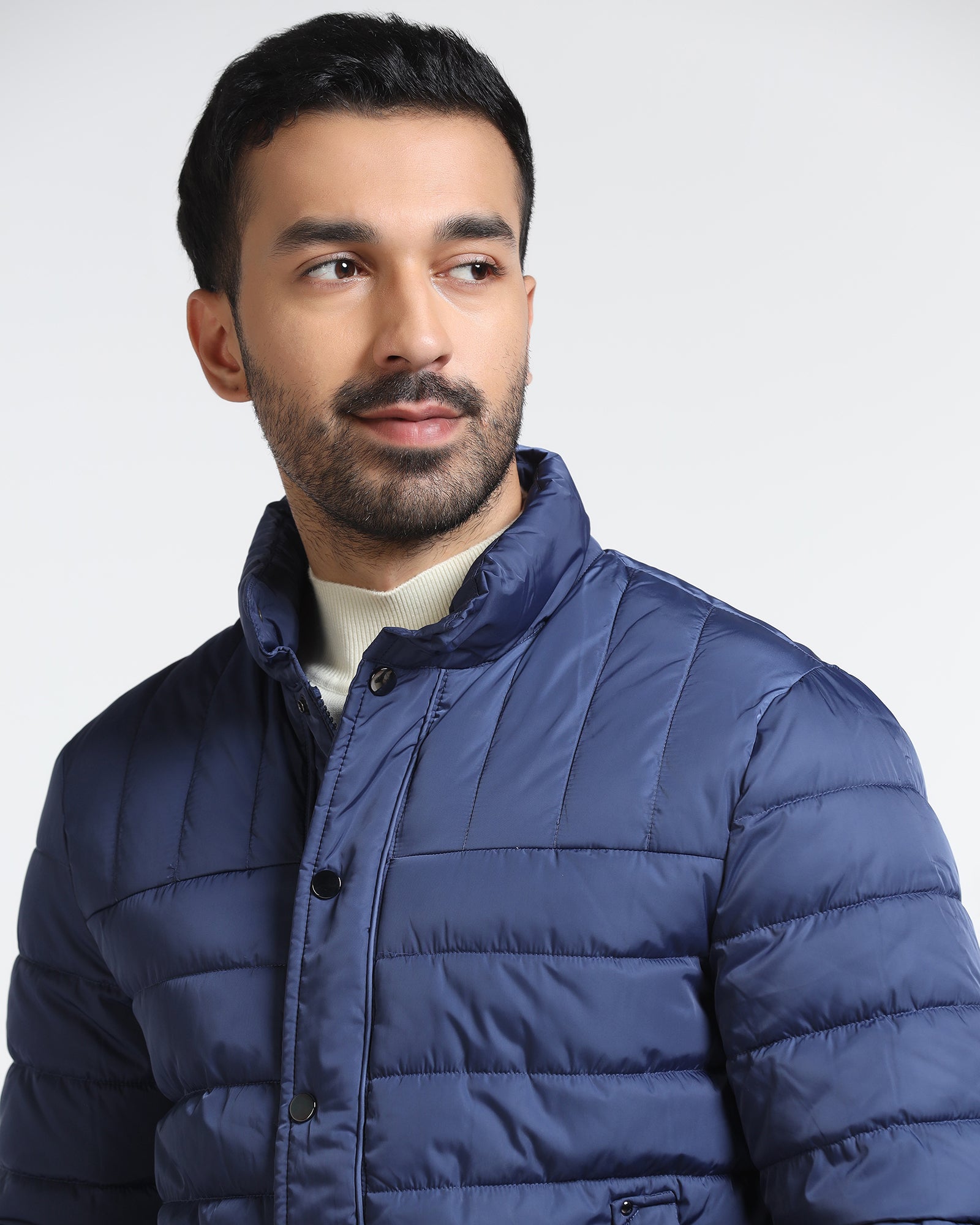 Navy Solid Zipper Jacket - Aproni