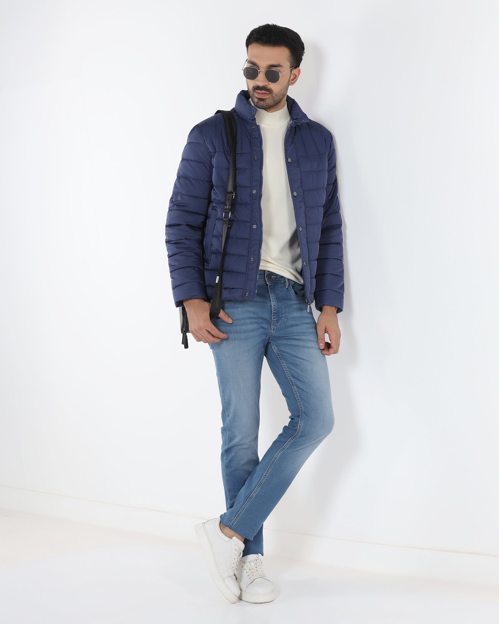 Navy Solid Zipper Jacket - Aproni