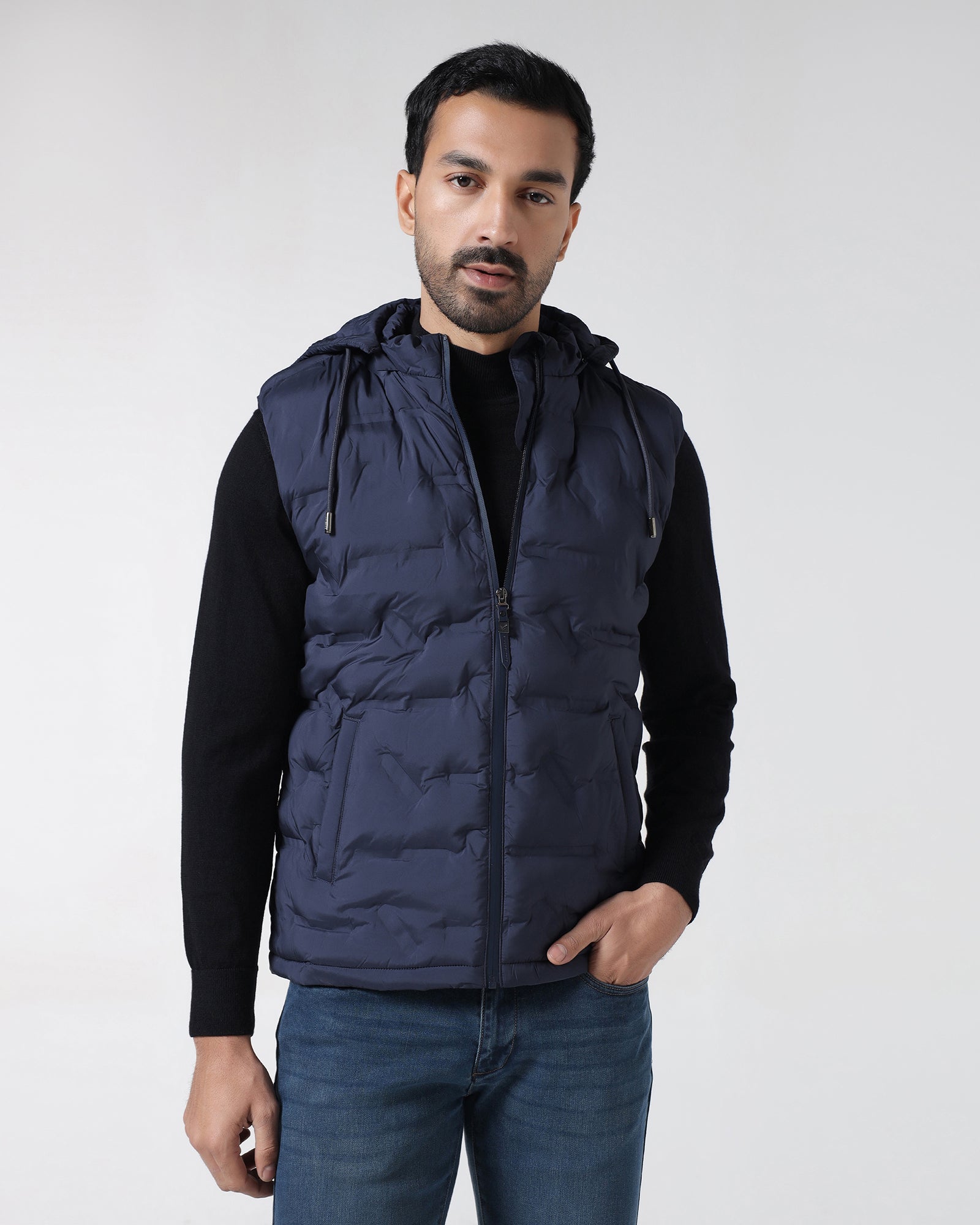 Navy Solid Zipper Jacket - Nebraska