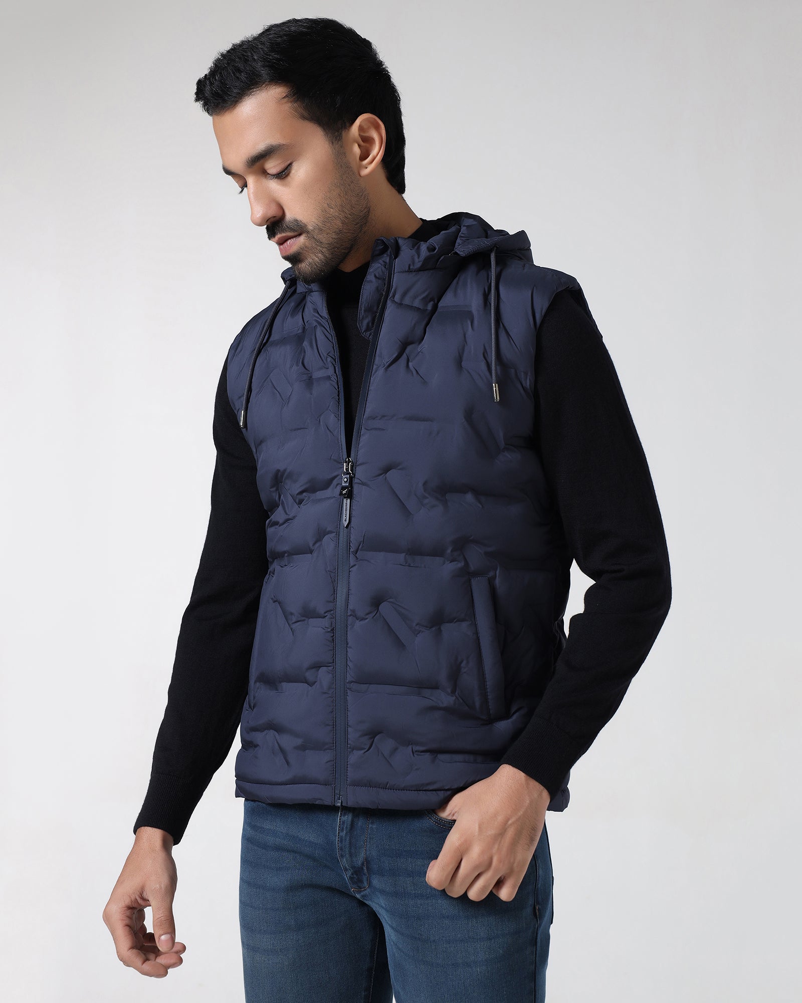 Navy Solid Zipper Jacket - Nebraska