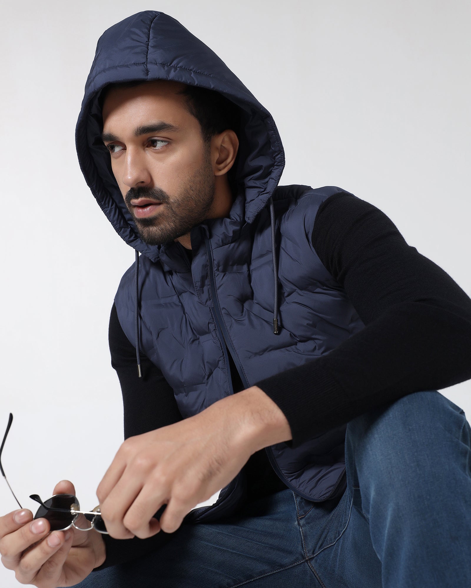 Navy Solid Zipper Jacket - Nebraska