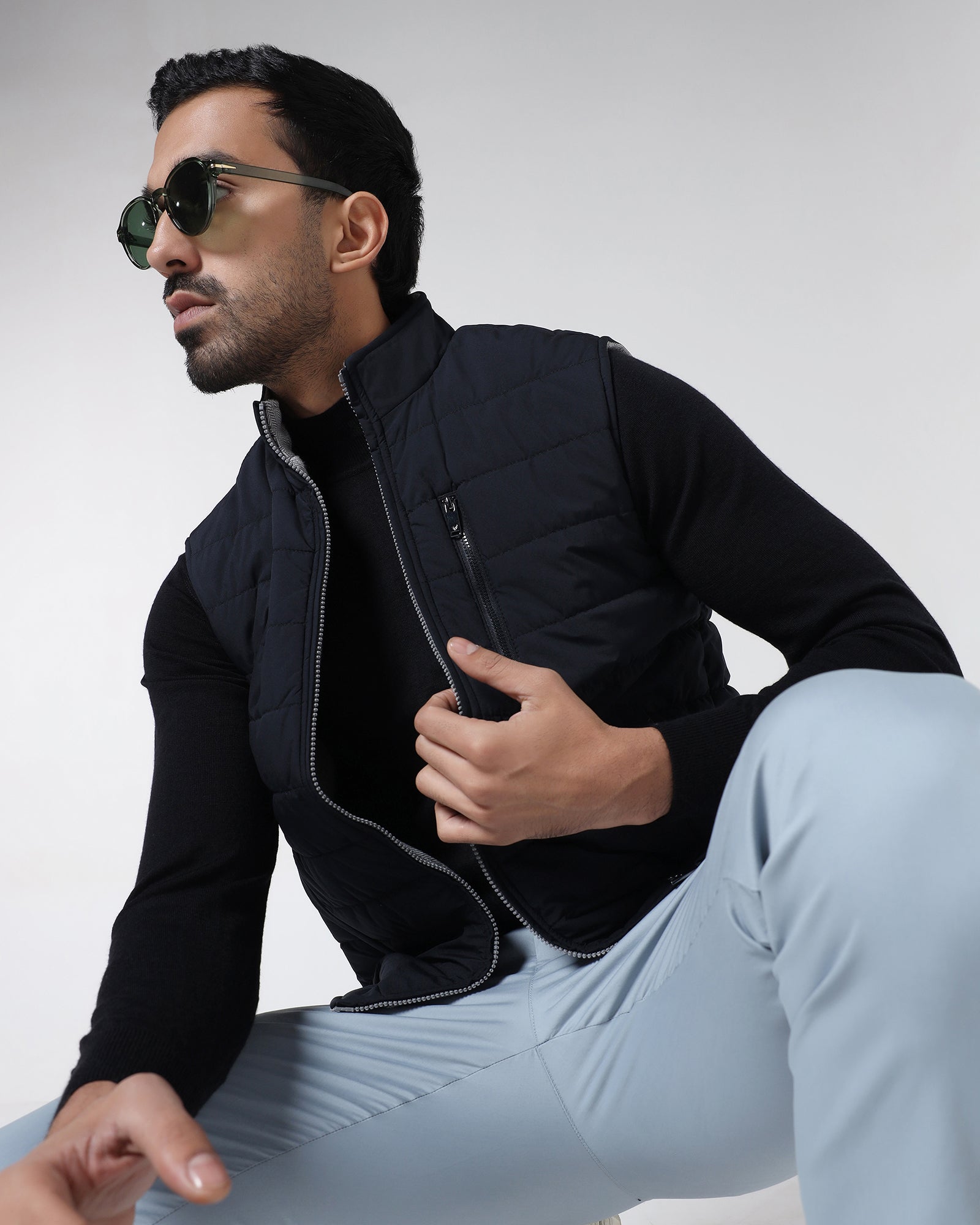 Navy Reversible Solid Zipper Jacket - Zietro