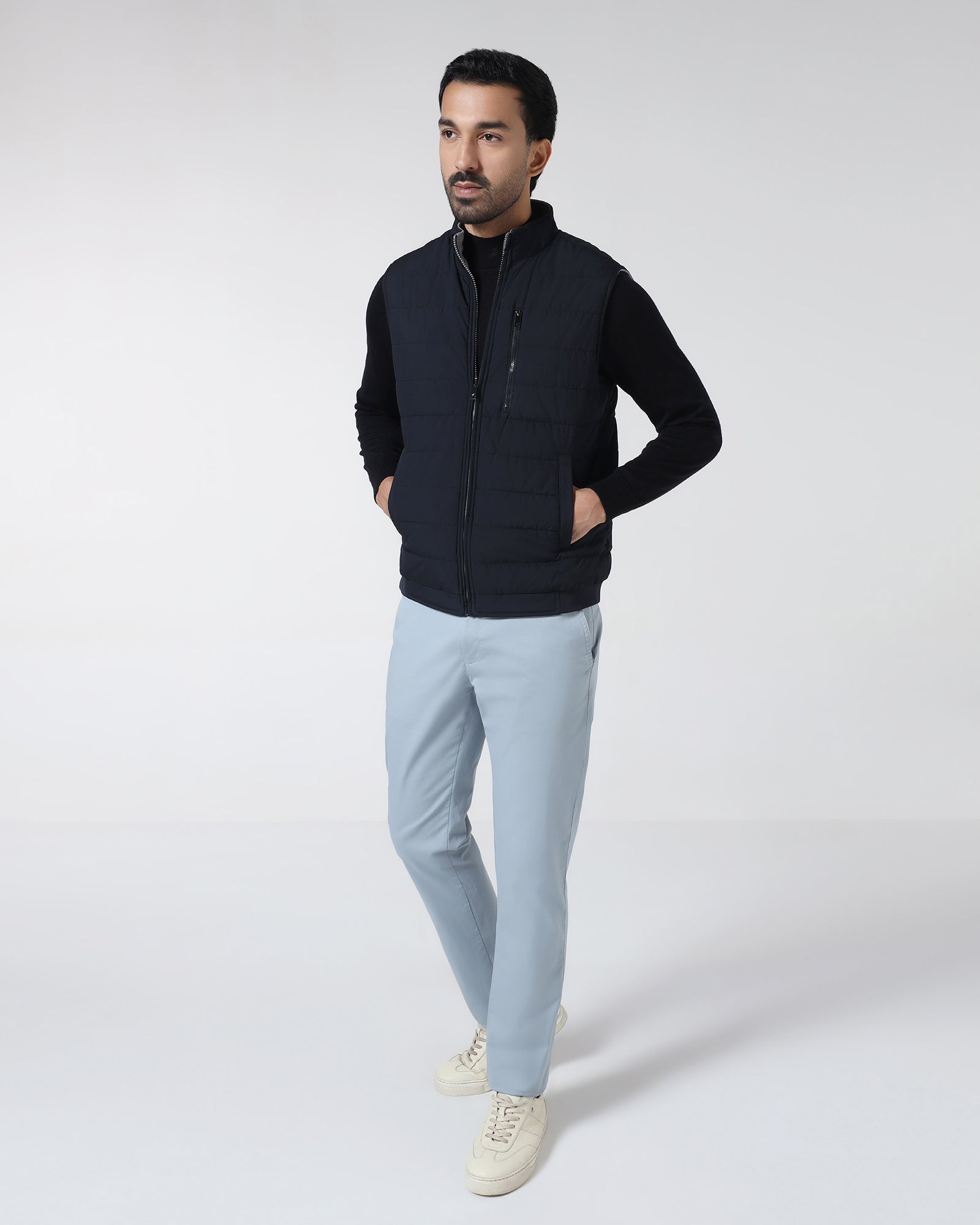 Navy Reversible Solid Zipper Jacket - Zietro