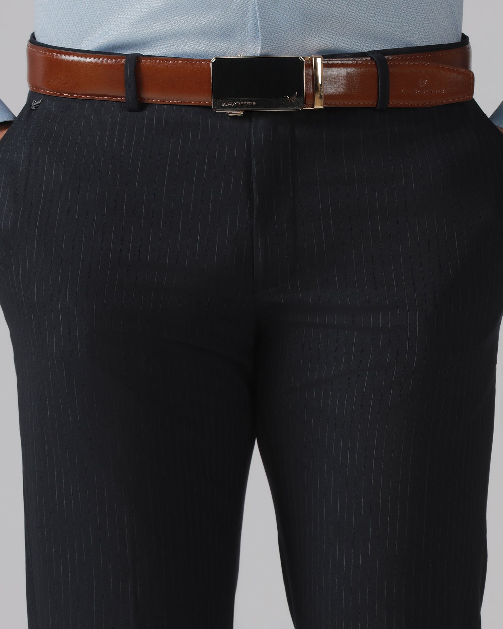 Navy Stripe Trouser - Merlot