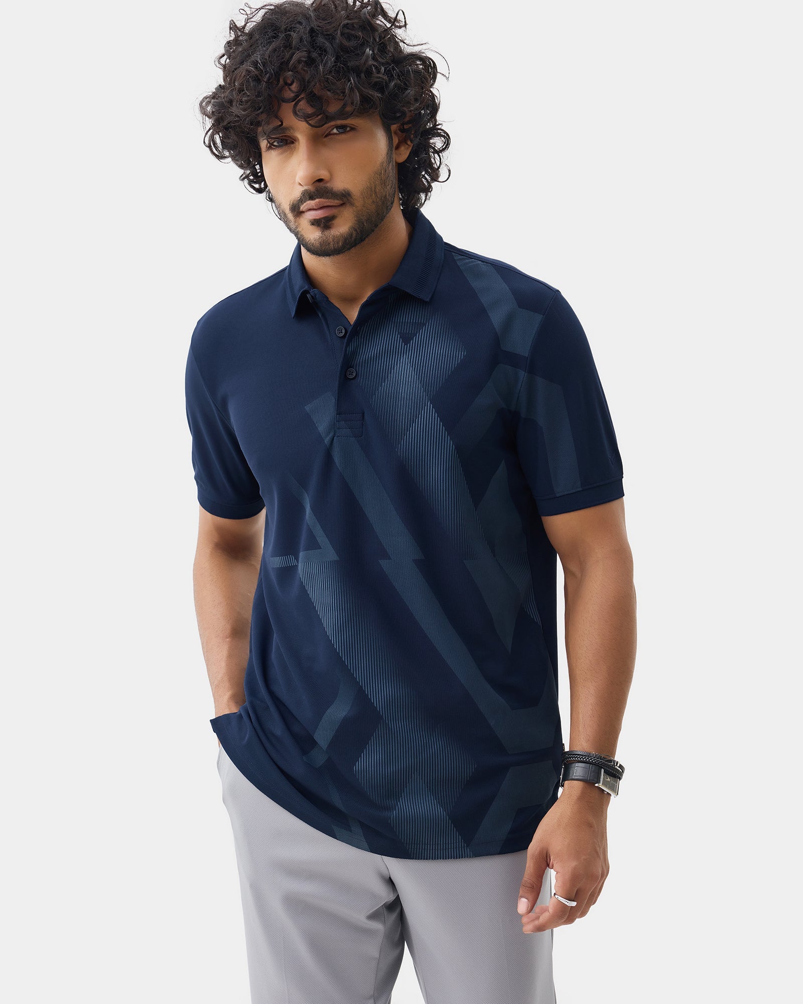 Navy TechPro Printed Polo - Himani
