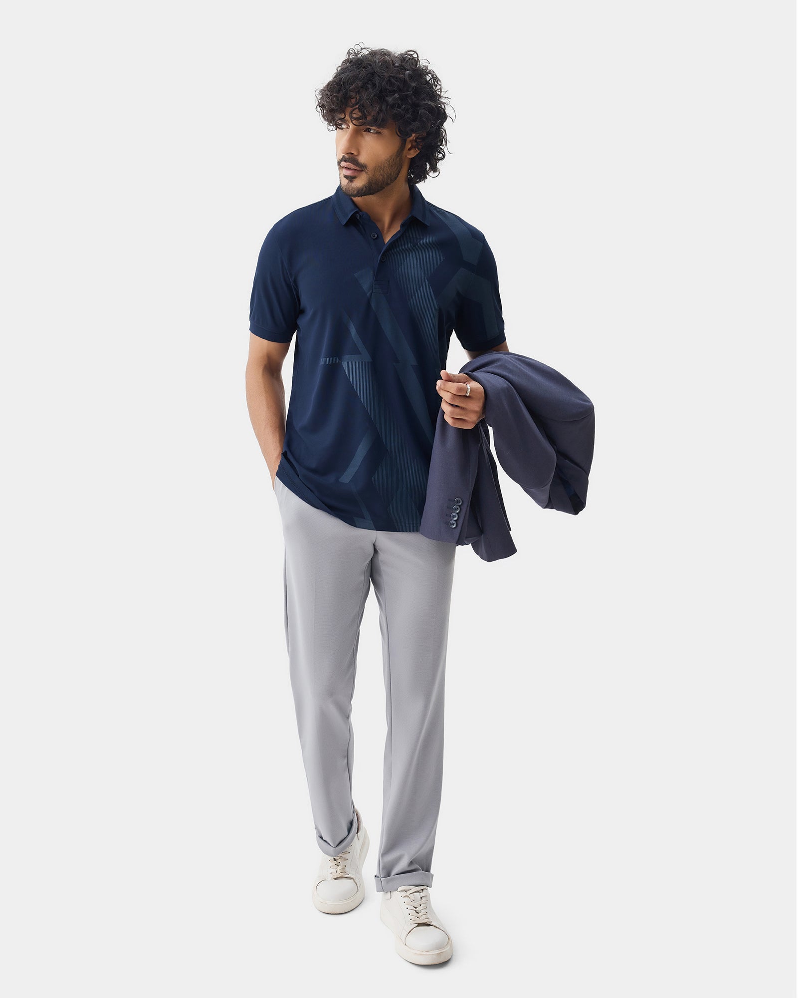 Navy TechPro Printed Polo - Himani
