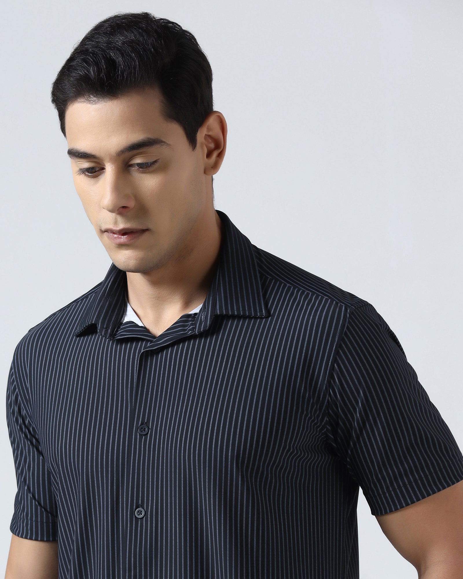 Navy Half Sleeve TechPro Stripe Shirt - Inertia