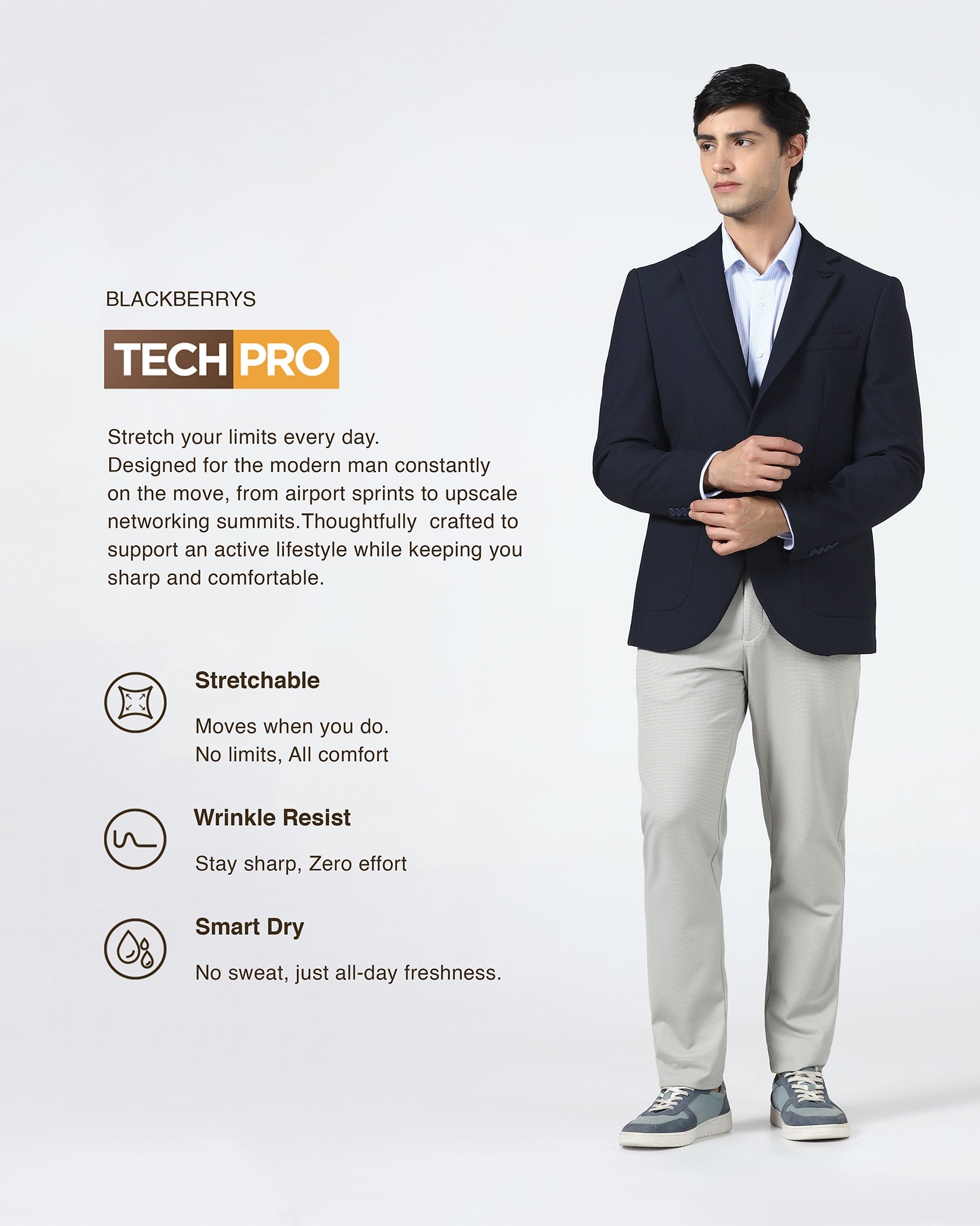 Navy TechPro Textured Blazer - Rodrygo