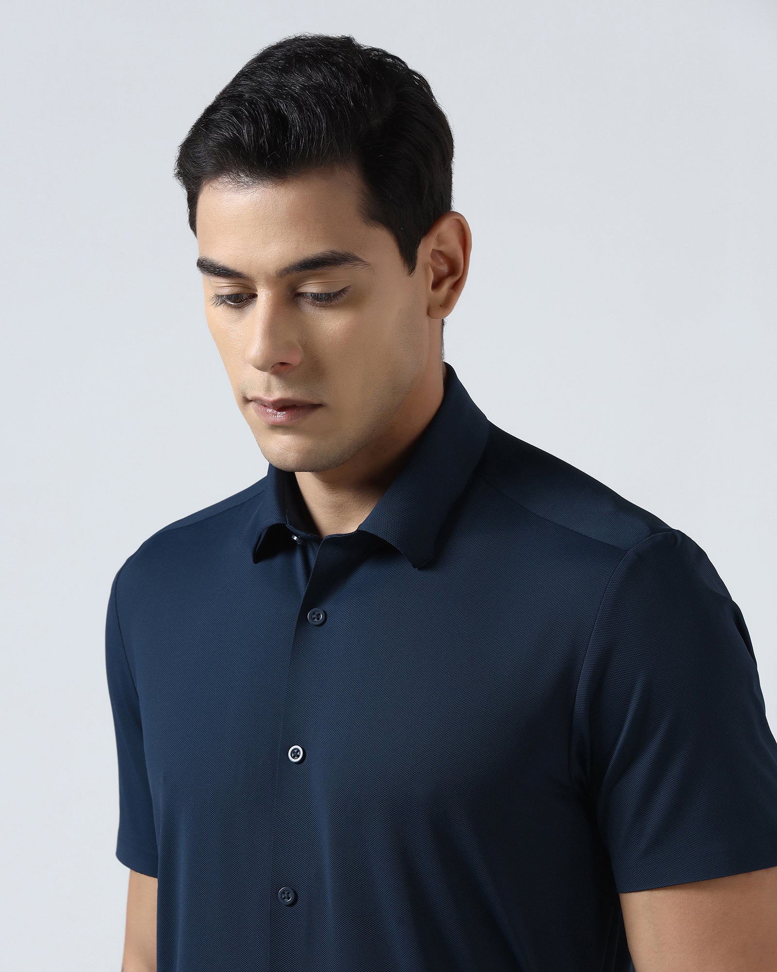Navy Half Sleeve TechPro Textured Shirt - Henry