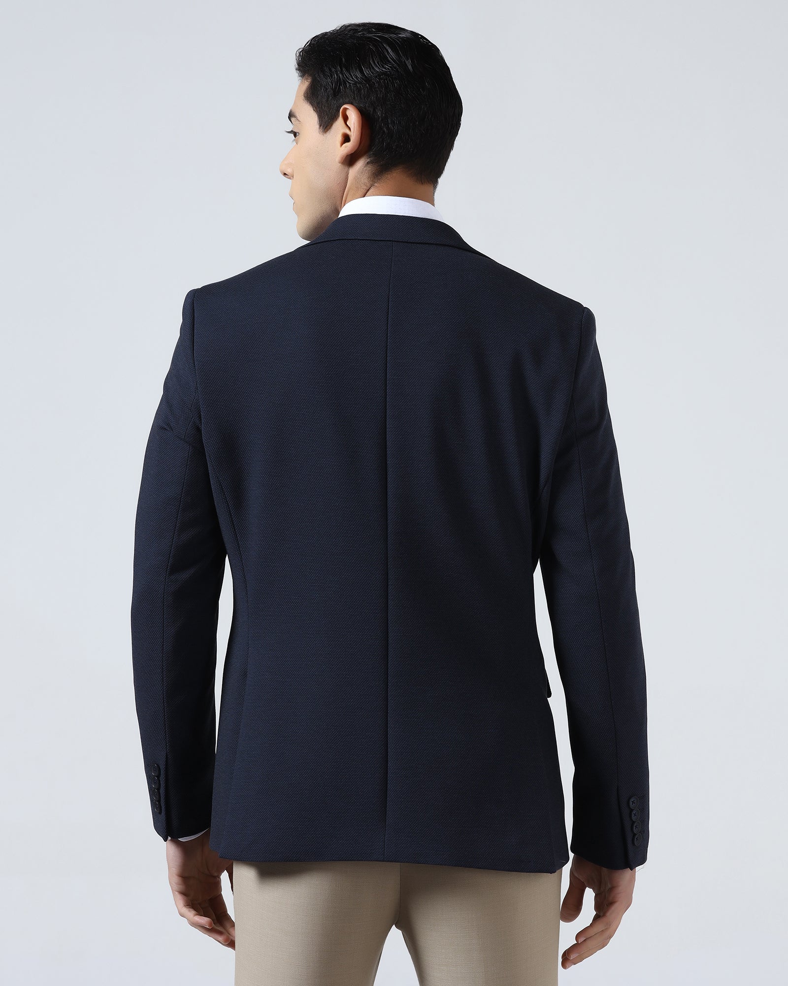 Navy Textured Blazer - Jevlon