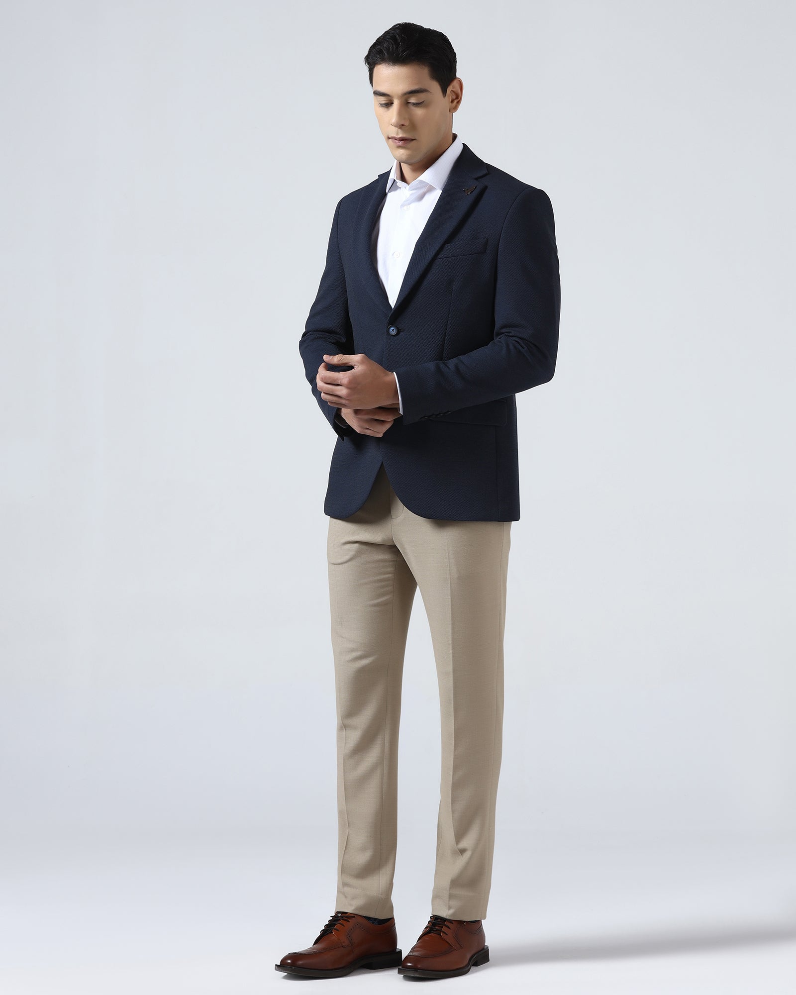 Navy Textured Blazer - Jevlon