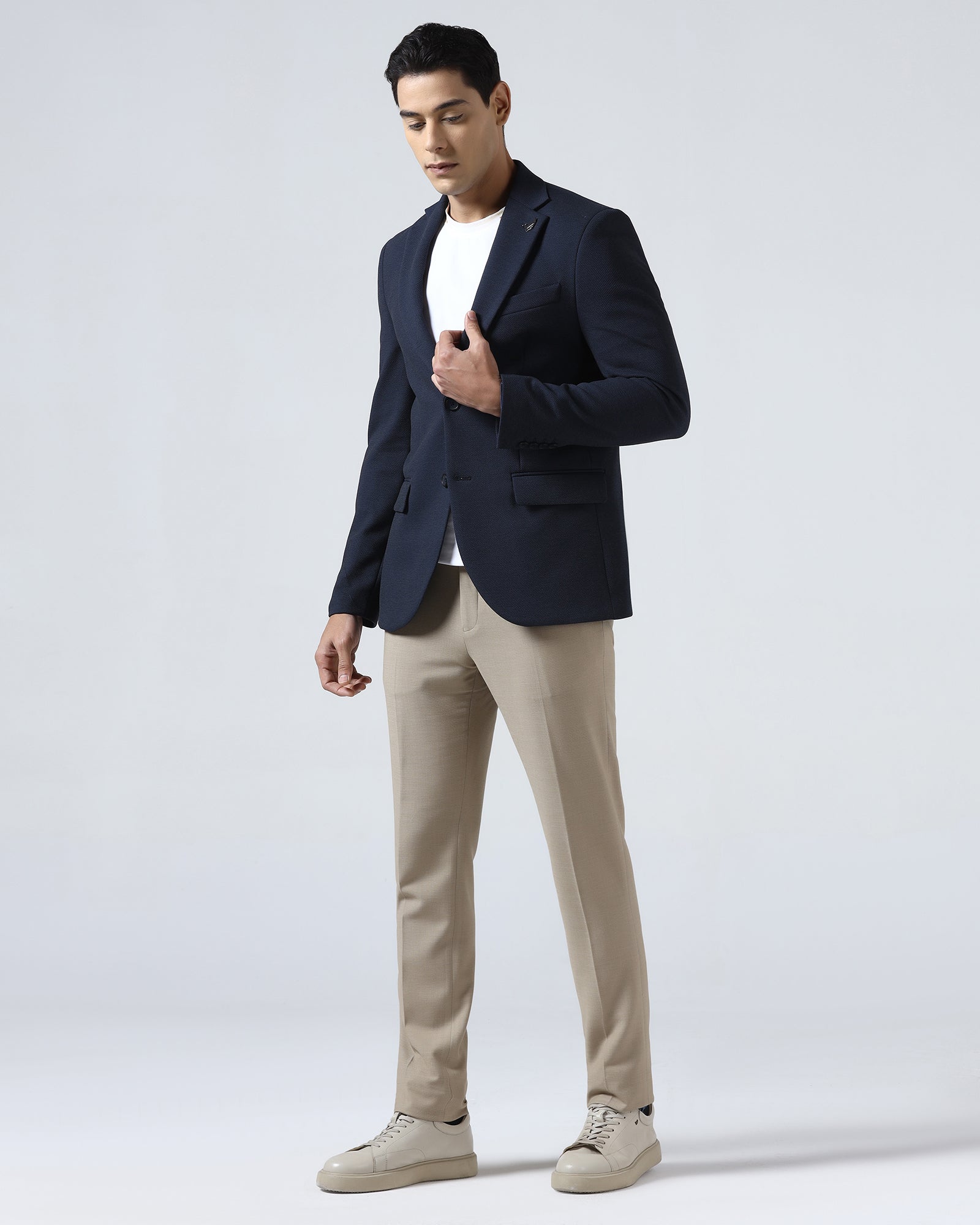 Navy Textured Blazer - Jevlon