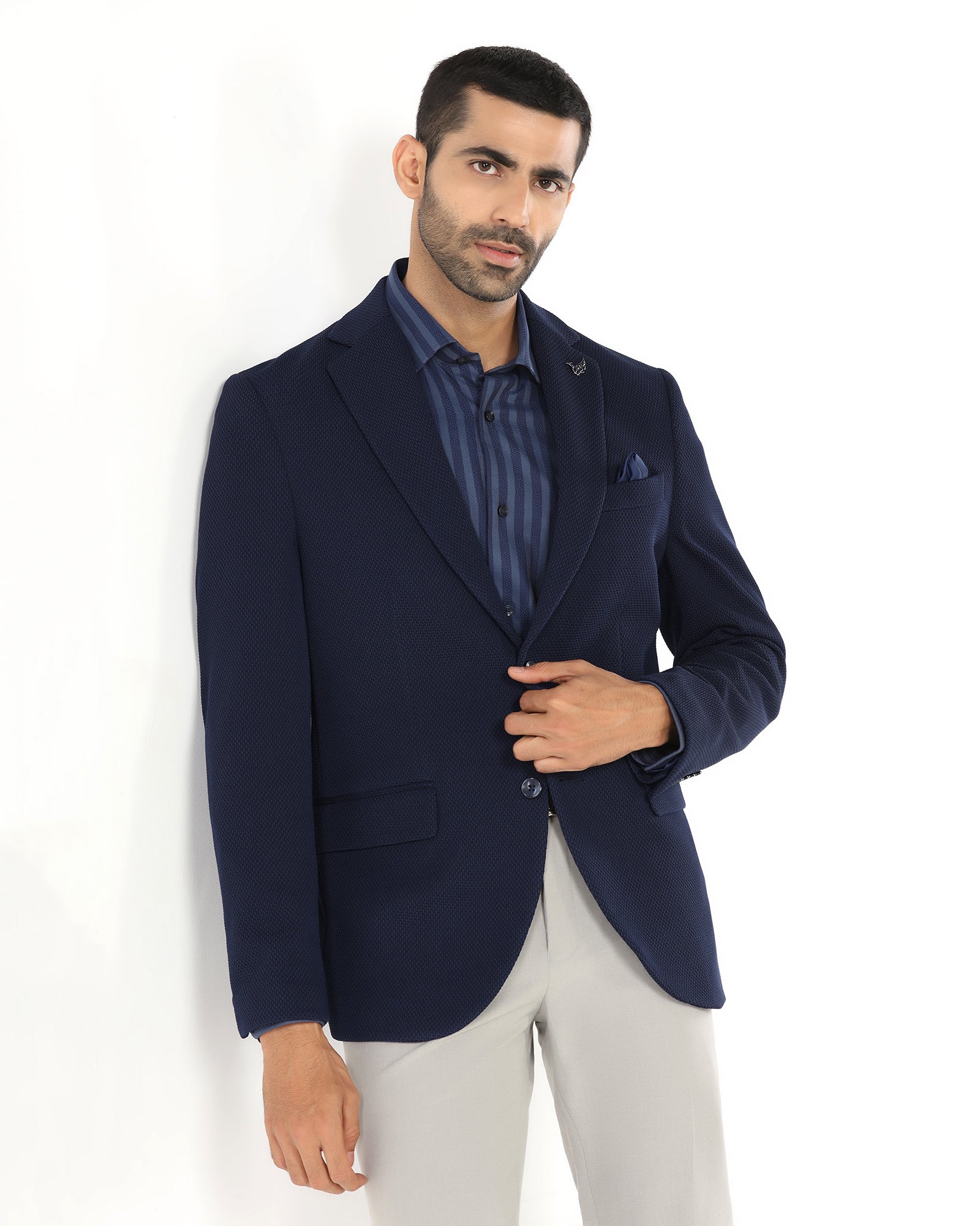 Navy Textured Blazer - Campari