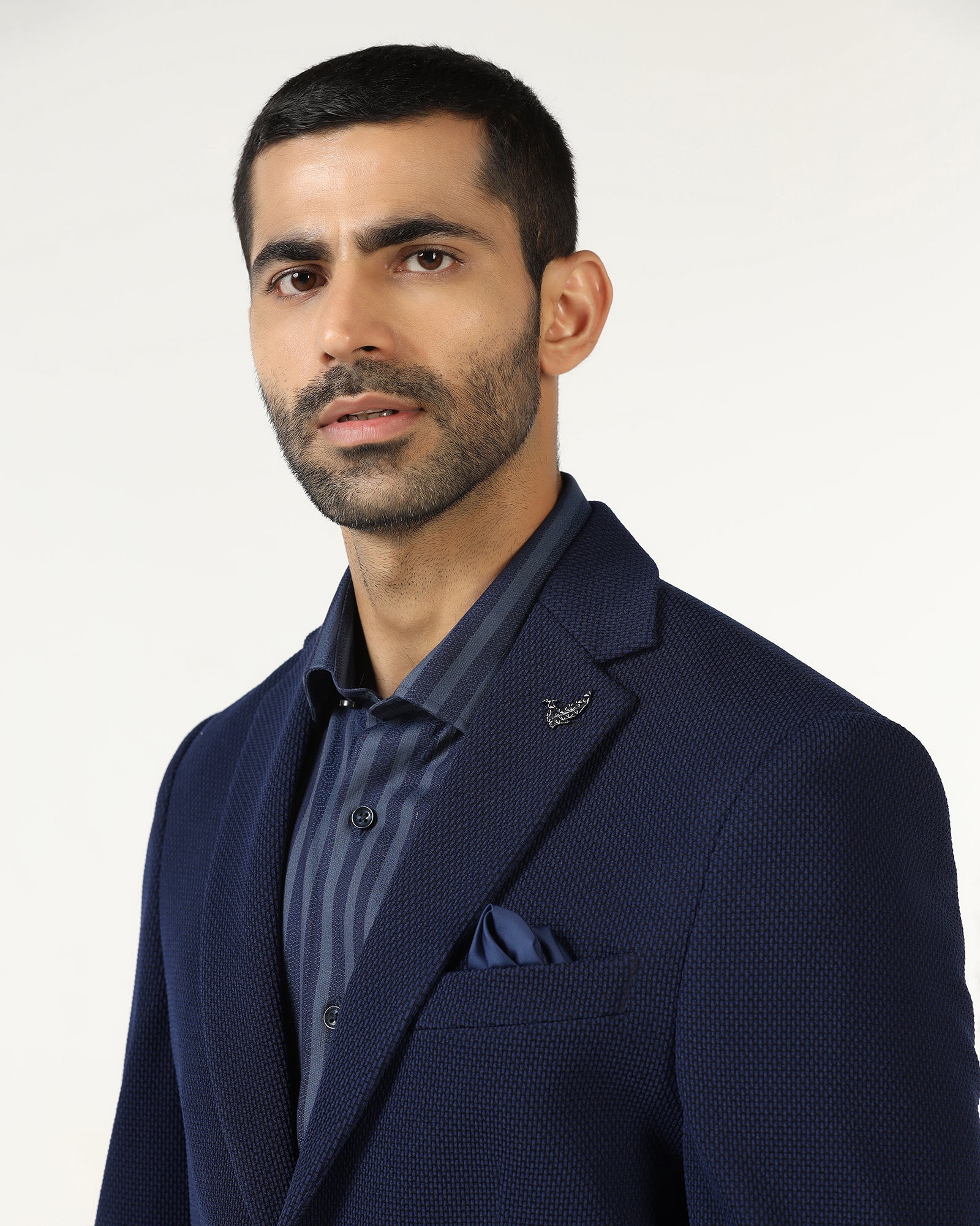 Navy Textured Blazer - Campari