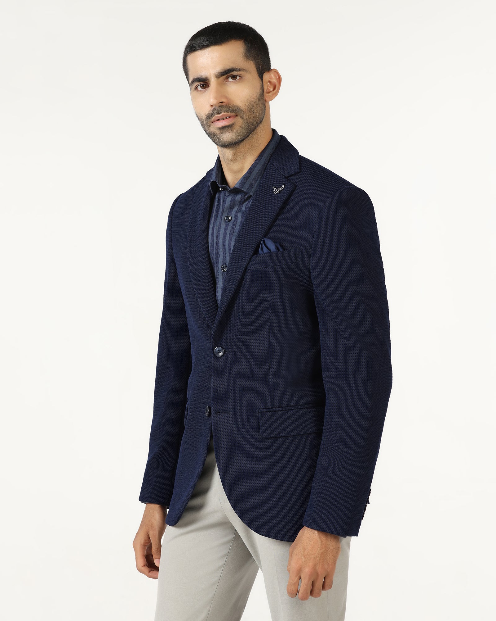 Navy Textured Blazer - Campari